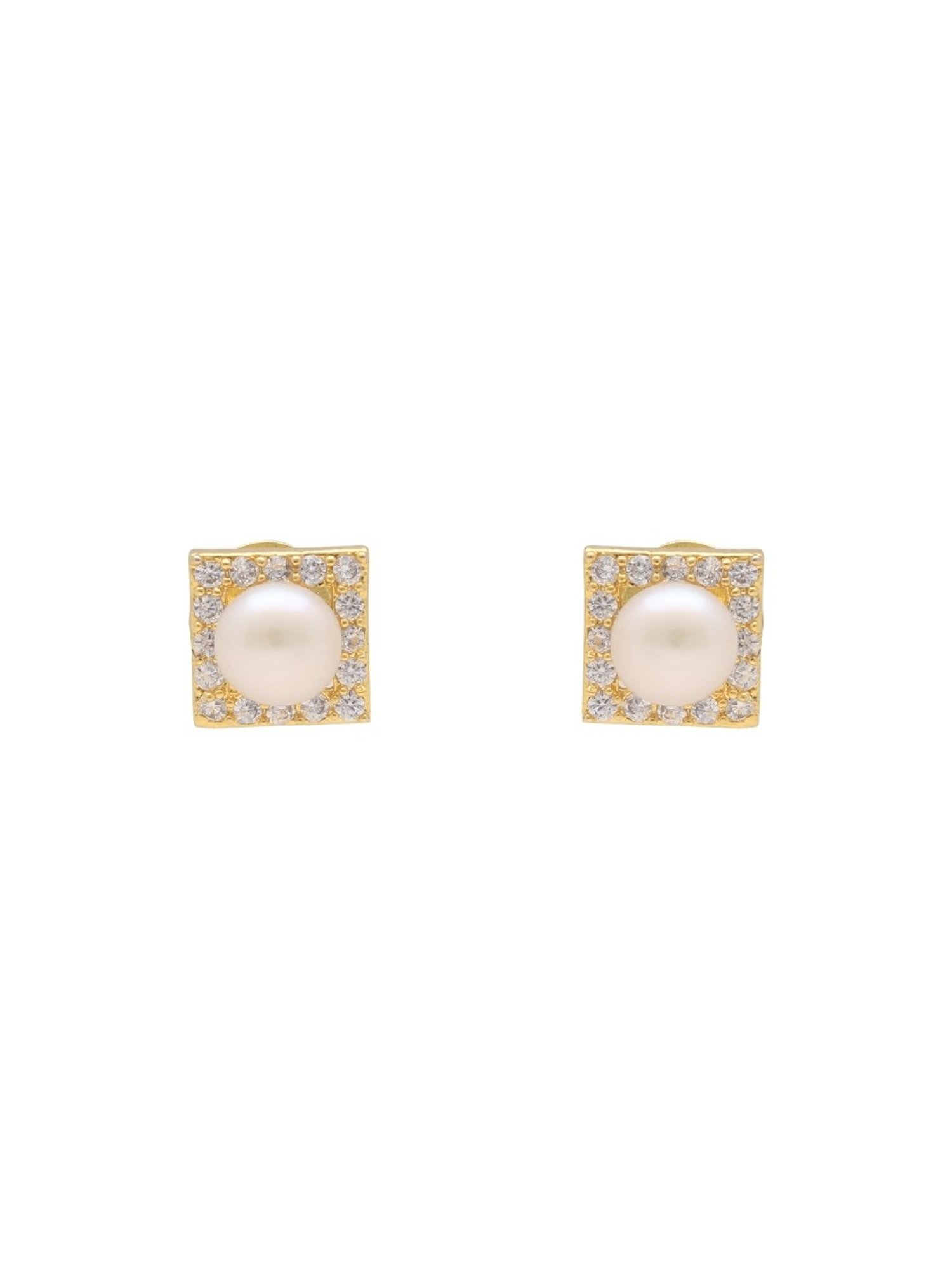 Sri Jagdamba Pearls Cupid's Pearl White & Golden Stud Earrings for Women & Girls