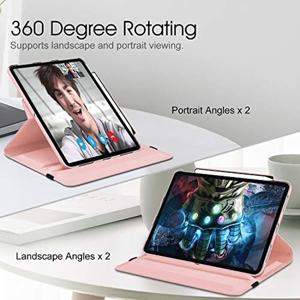 Fintie Case with Built-in Pencil Holder for iPad Pro 11" 2020 & 2018 [Support 2nd Gen Pencil Charging Mode] - 360 Degree Rotating Stand Protective Cover with Auto Sleep/Wake, Rose Gold