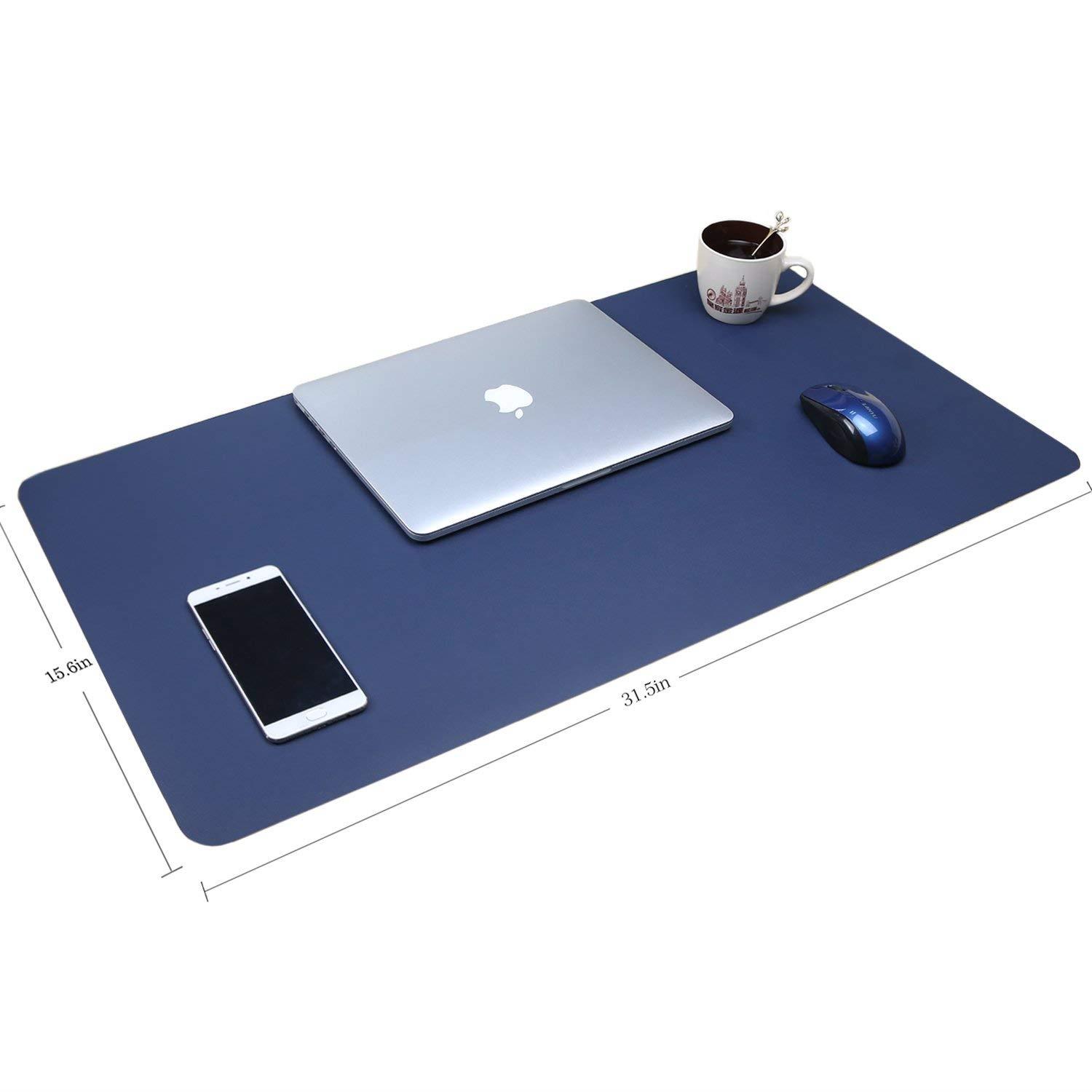 Multifunctional Office Desk Pad, 31.5" x 15.7" YSAGi Ultra Thin Waterproof PU Leather Mouse Pad, Dual Use Desk Writing Mat for Office/Home (31.5" x 15.7", Dark Blue)