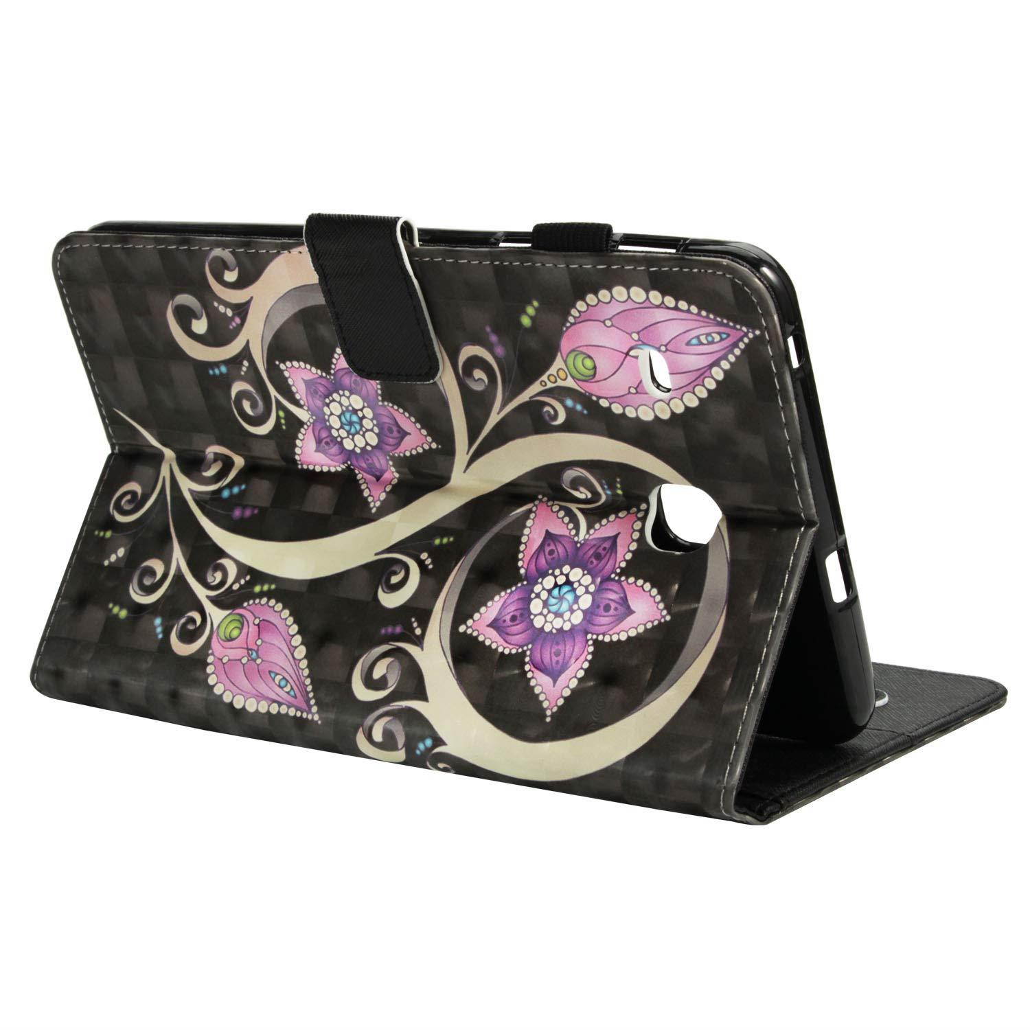 UUcovers Samsung Galaxy Tab E 8.0 Inch T377 Case, Slim Lightweight PU Leather AUTO Wake/Sleep Folio Smart Wallet Case with Cards/Cash Holder for SM-T375/ T377-Peacock Flower