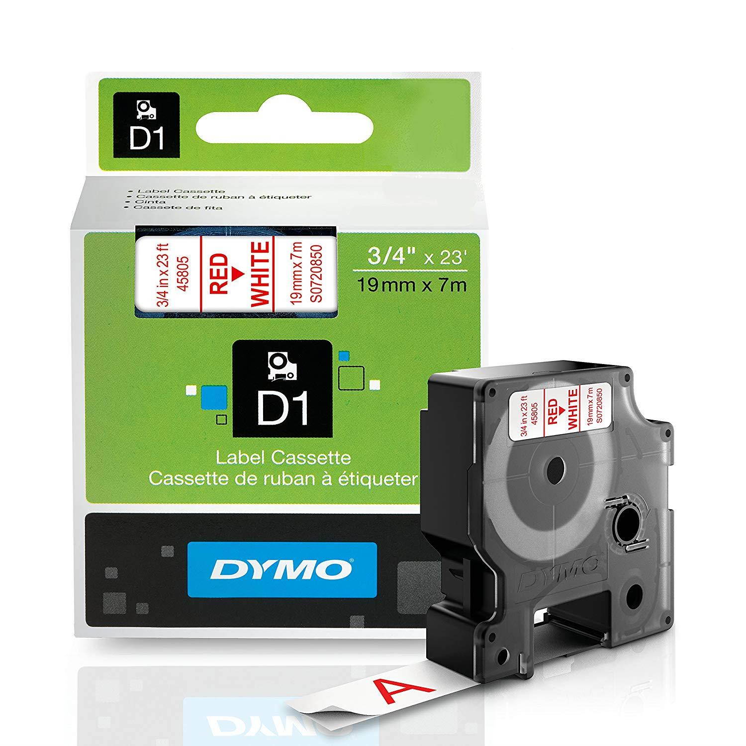 DYMO Standard D1 45805 Labeling Tape (Red Print on White Tape, 3/4'' W x 23' L, 1 Cartridge)