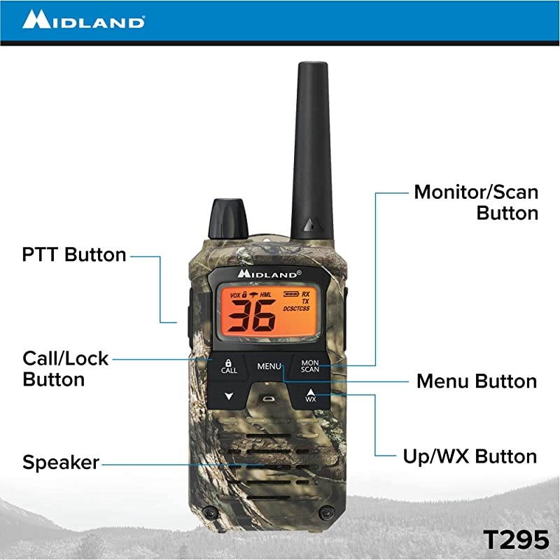 XTALKER 36 Channel GMRS TwoWay Radio Extended Range Walkie Talkie 121 Privacy Codes NOAA Weather Scan + Alert Mossy Oak Camo 2Pack