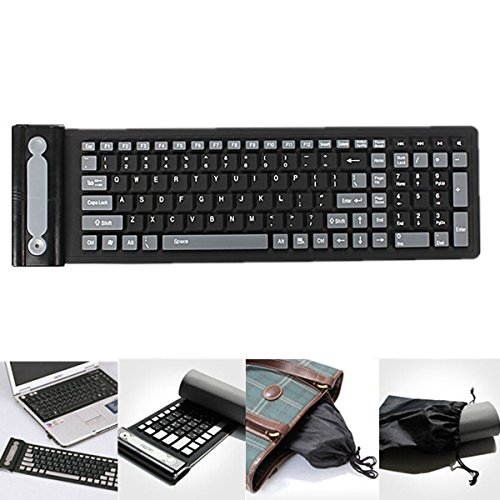 Waterproof Flexible 2.4G Mini Wireless Silicone Keyboard Spillproof Roll up Portable Folding Pocket Silent Typing Silicone Keyboard,2.4GHZ Wireless Waterproof Flexible Roll Up Silicone Rubber Keyboard