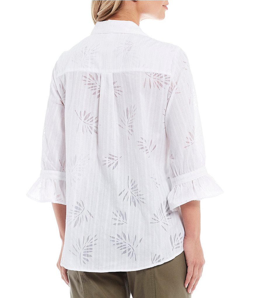 Allison Daley Palm Burnout 3/4 Bell Sleeve Button Front Shirt