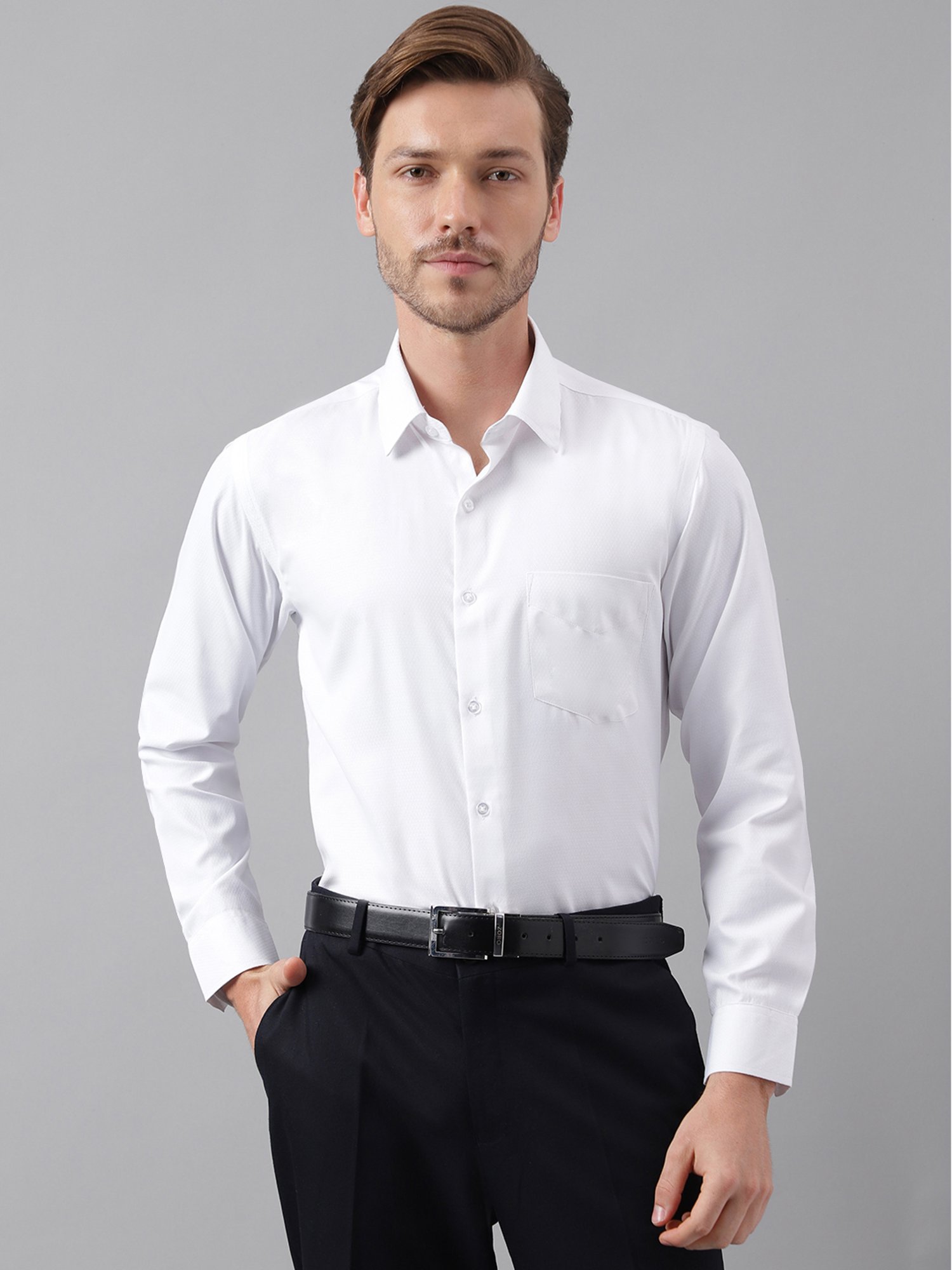 English Navy White Slim Fit Self Design Shirt