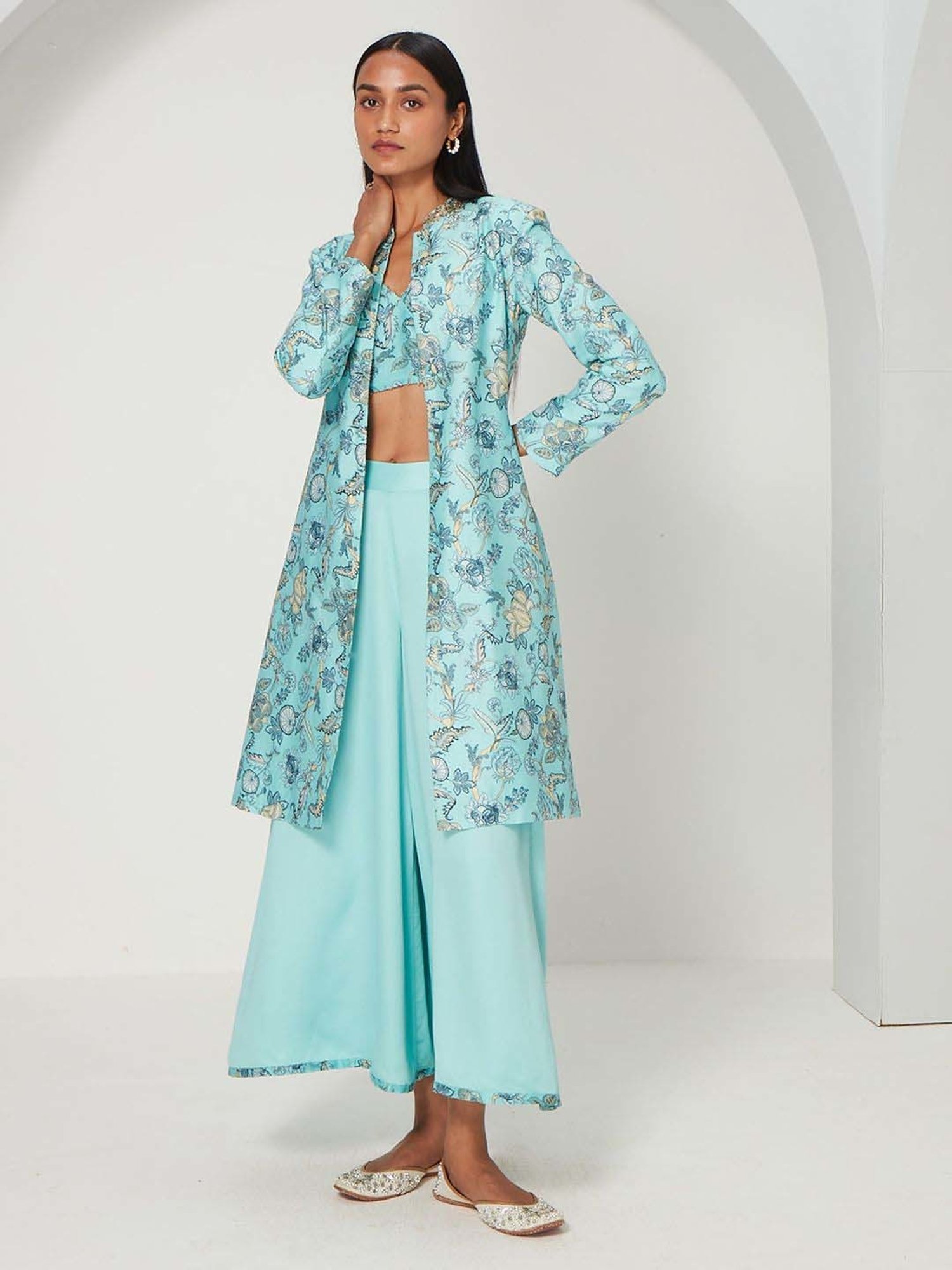 Ancestry Maya Blue Floral Print Jacket