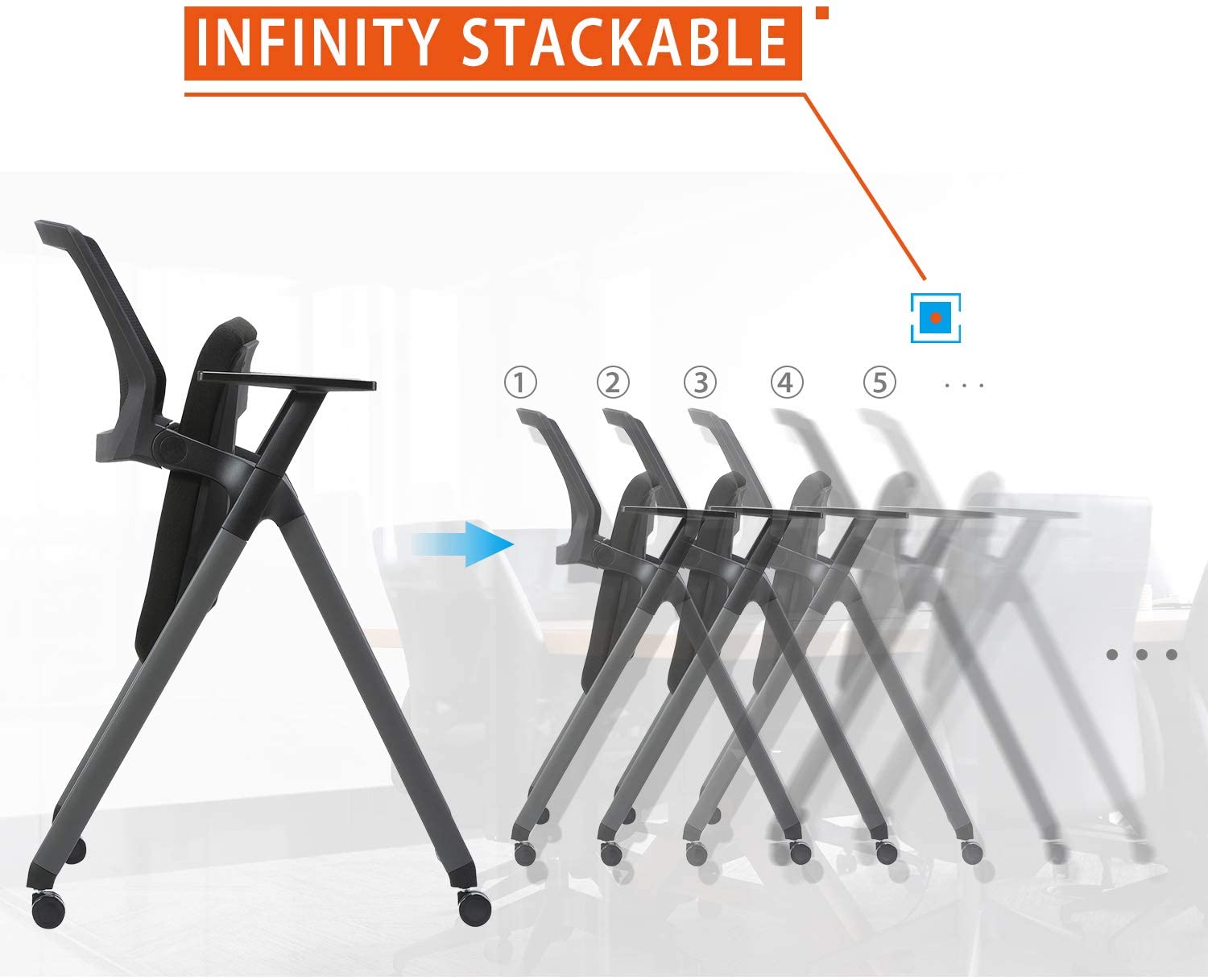 COLAMY Mesh Guest Reception Stack Chairs with Caster Wheels and Arms for Office School Church Conference Waiting Room Black