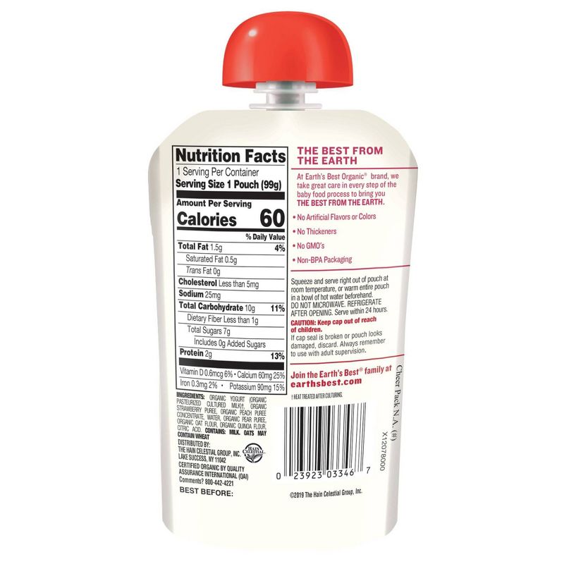 Earth's Best Organic Strawberry Peach Pear Wholesome Breakfast Baby Food Puree - 3.5oz