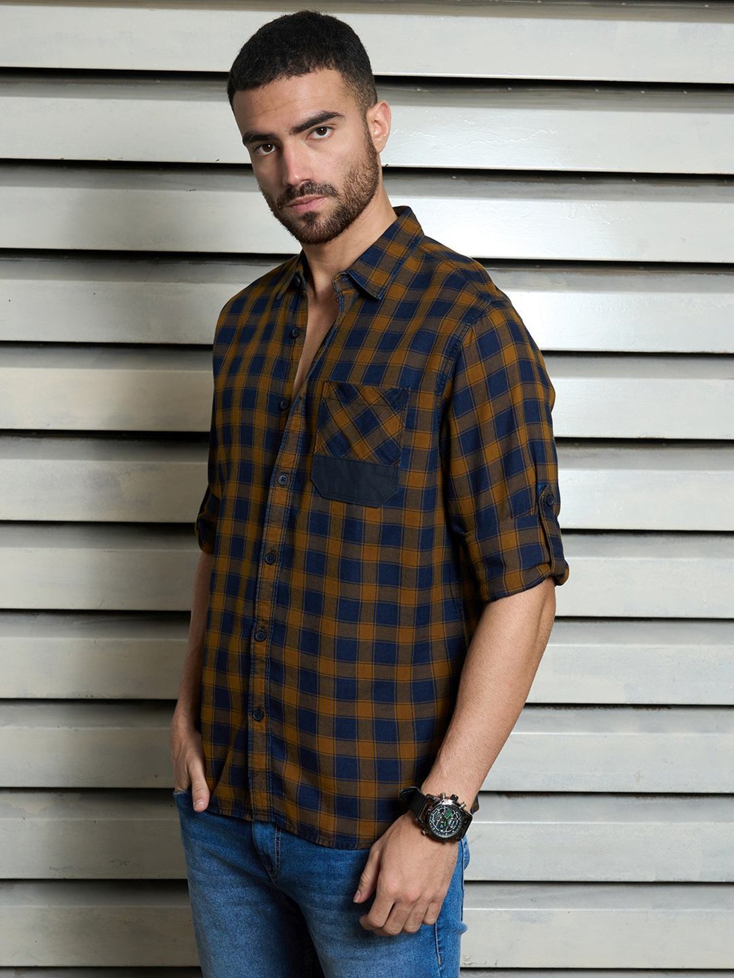 High Star Multi Cotton Regular Fit Checked Shirt