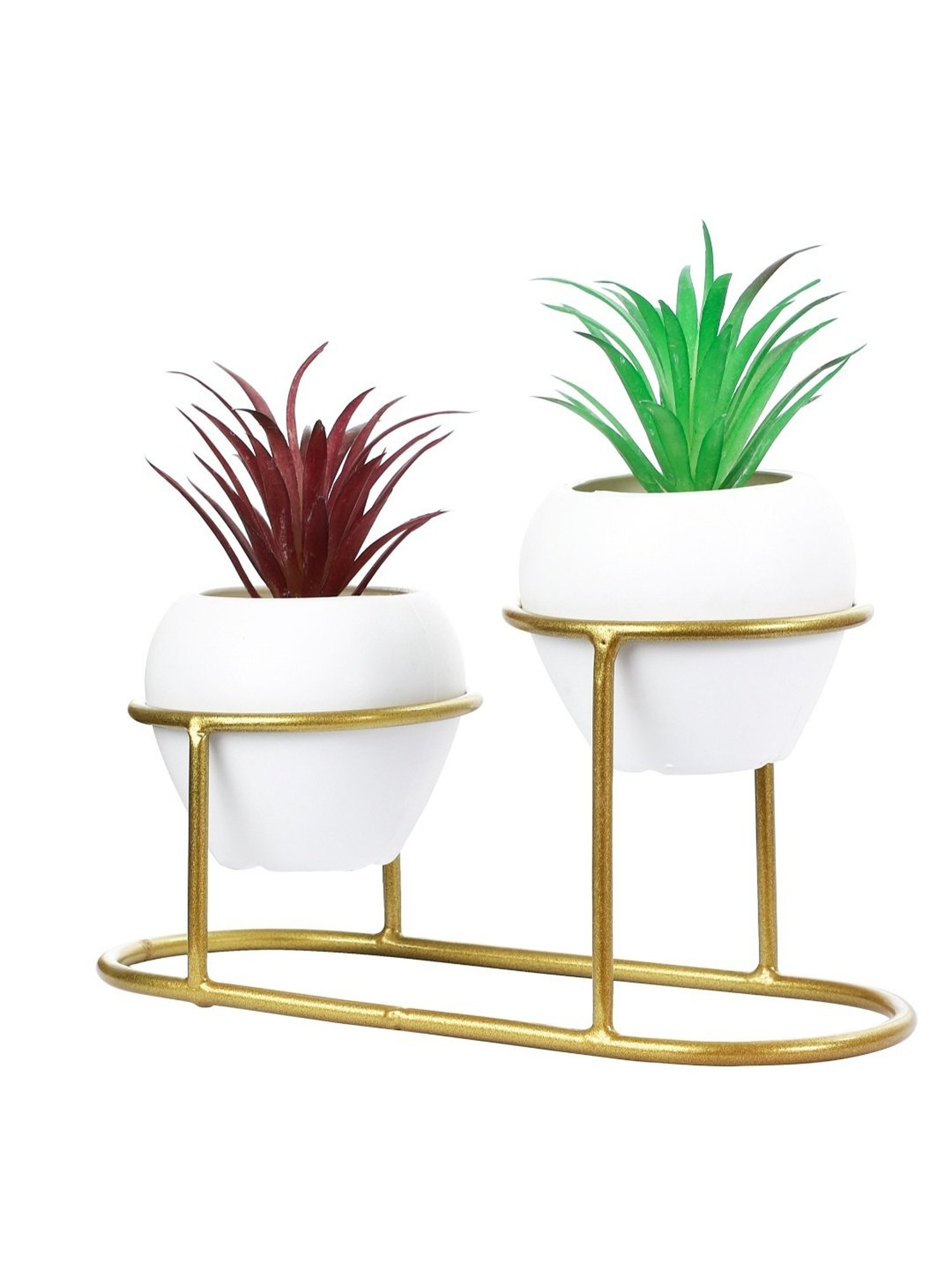 Foliyaj Multicolor Plastic Artificial Cactus Plants with Metal Holder - Set of 2