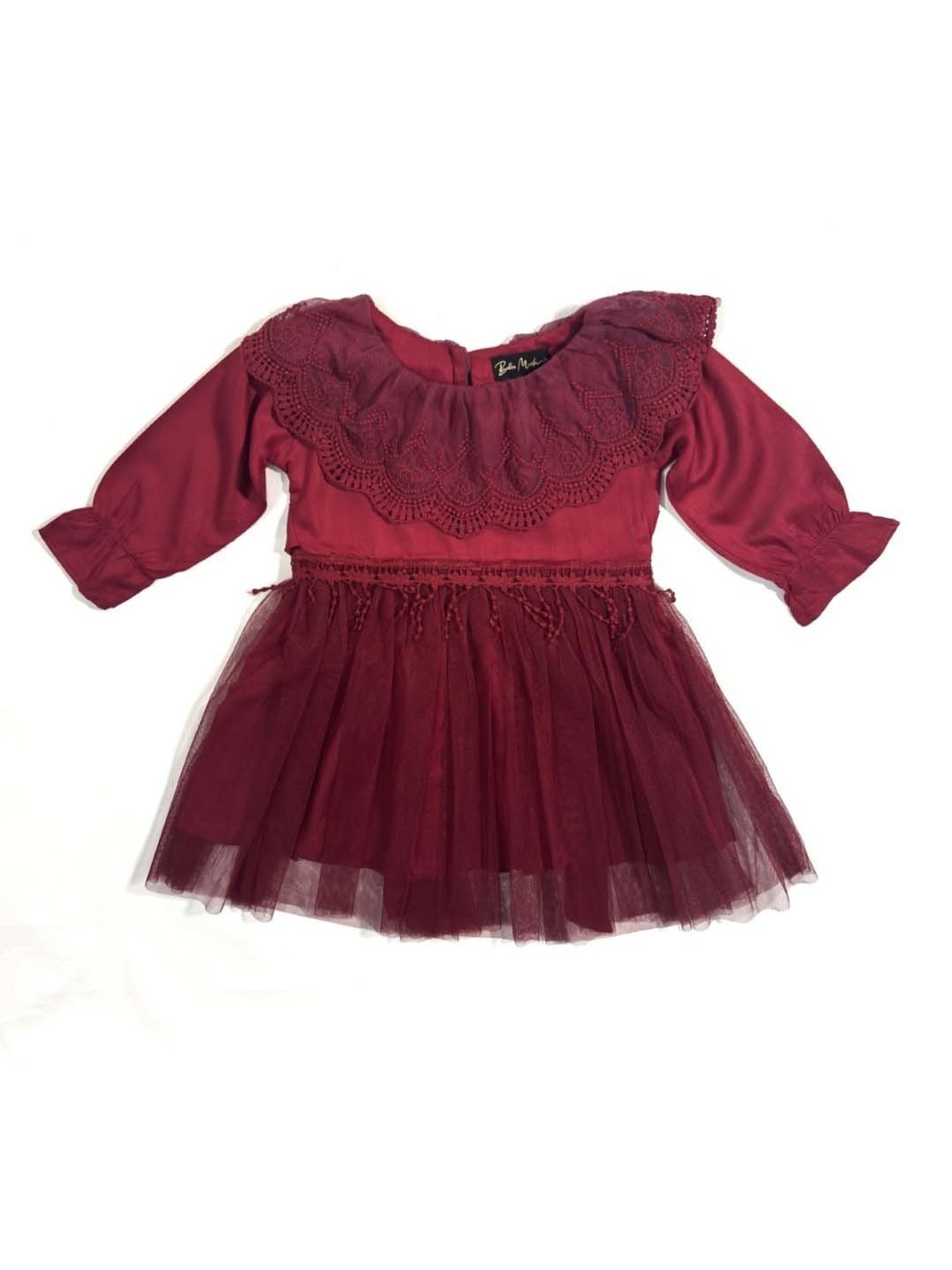 Bella Moda Kids Red Embroidered Full Sleeves Dress