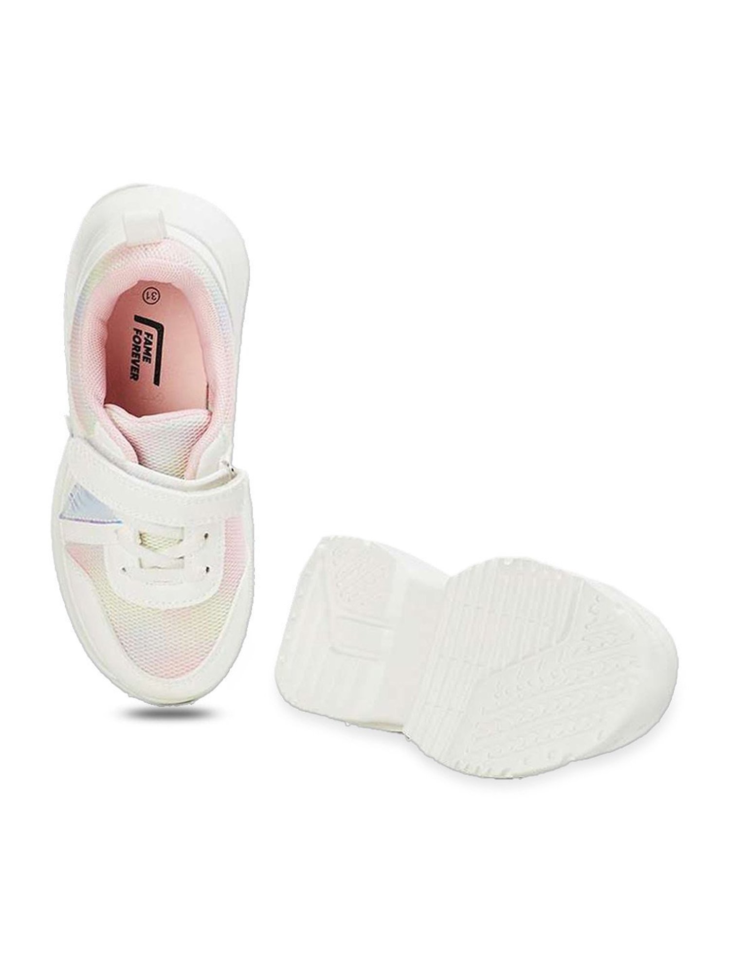 Fame Forever by Lifestyle Kids GLITTER White & Pink Velcro Shoes