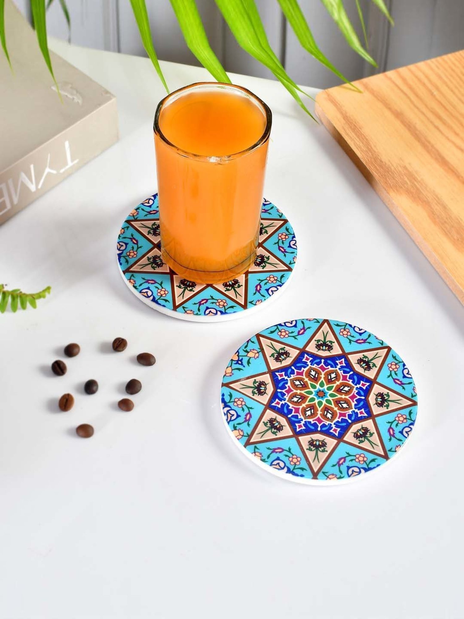 Crayton Hexagon Beige Geometric MDF Coaster - Set of 4