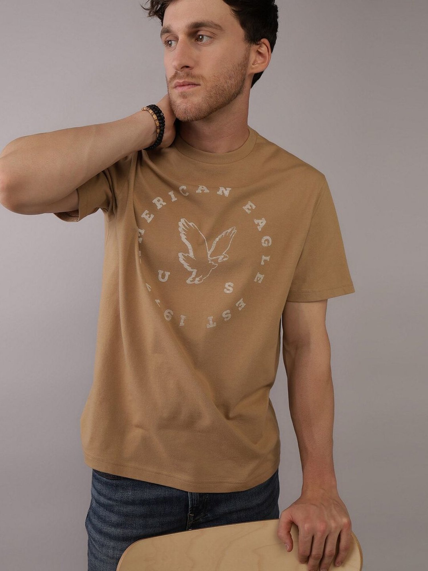 American Eagle Brown Regular Fit Printed T-Shirt