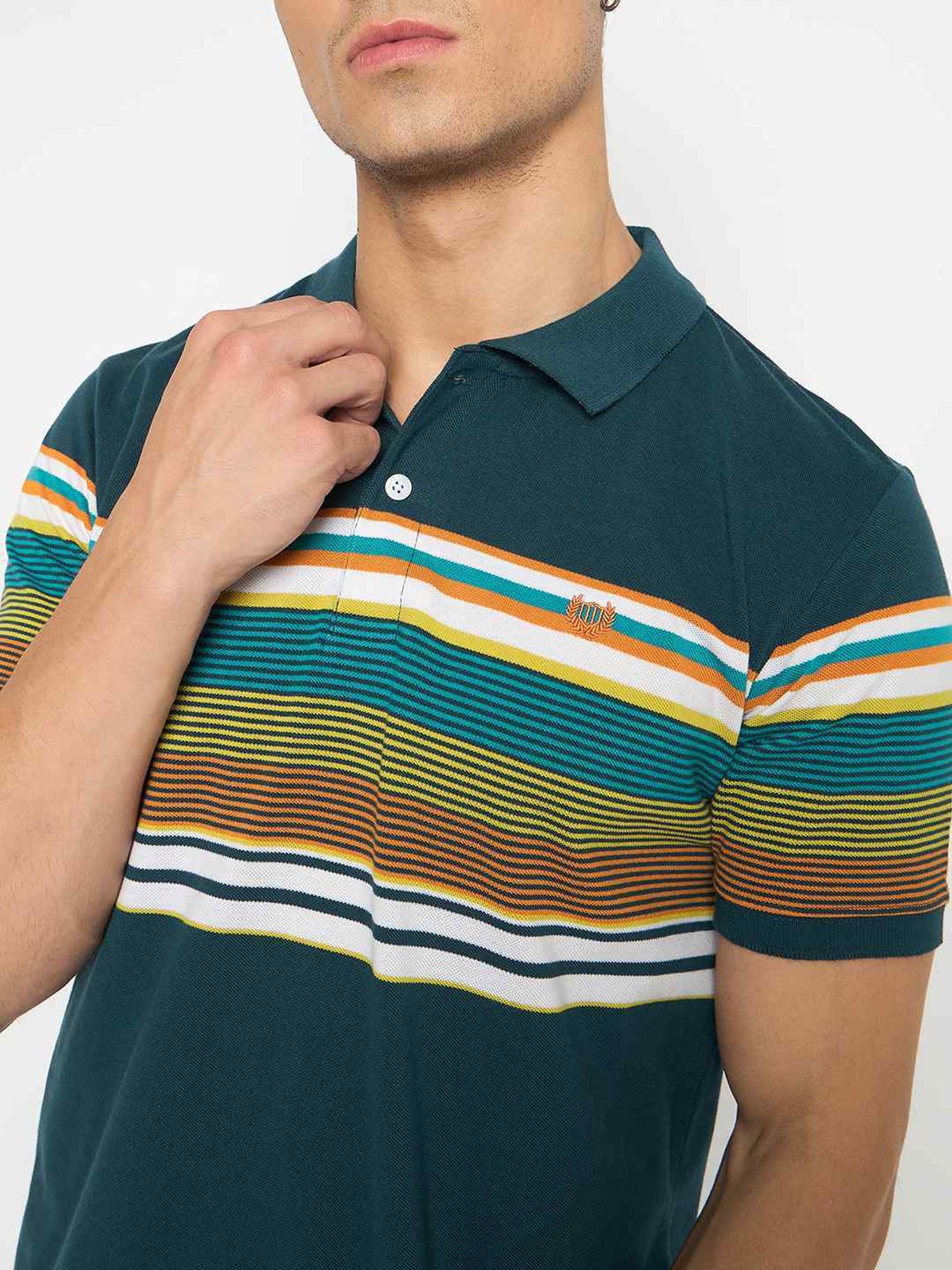 Duke Teal Slim Fit Striped Polo T-Shirt