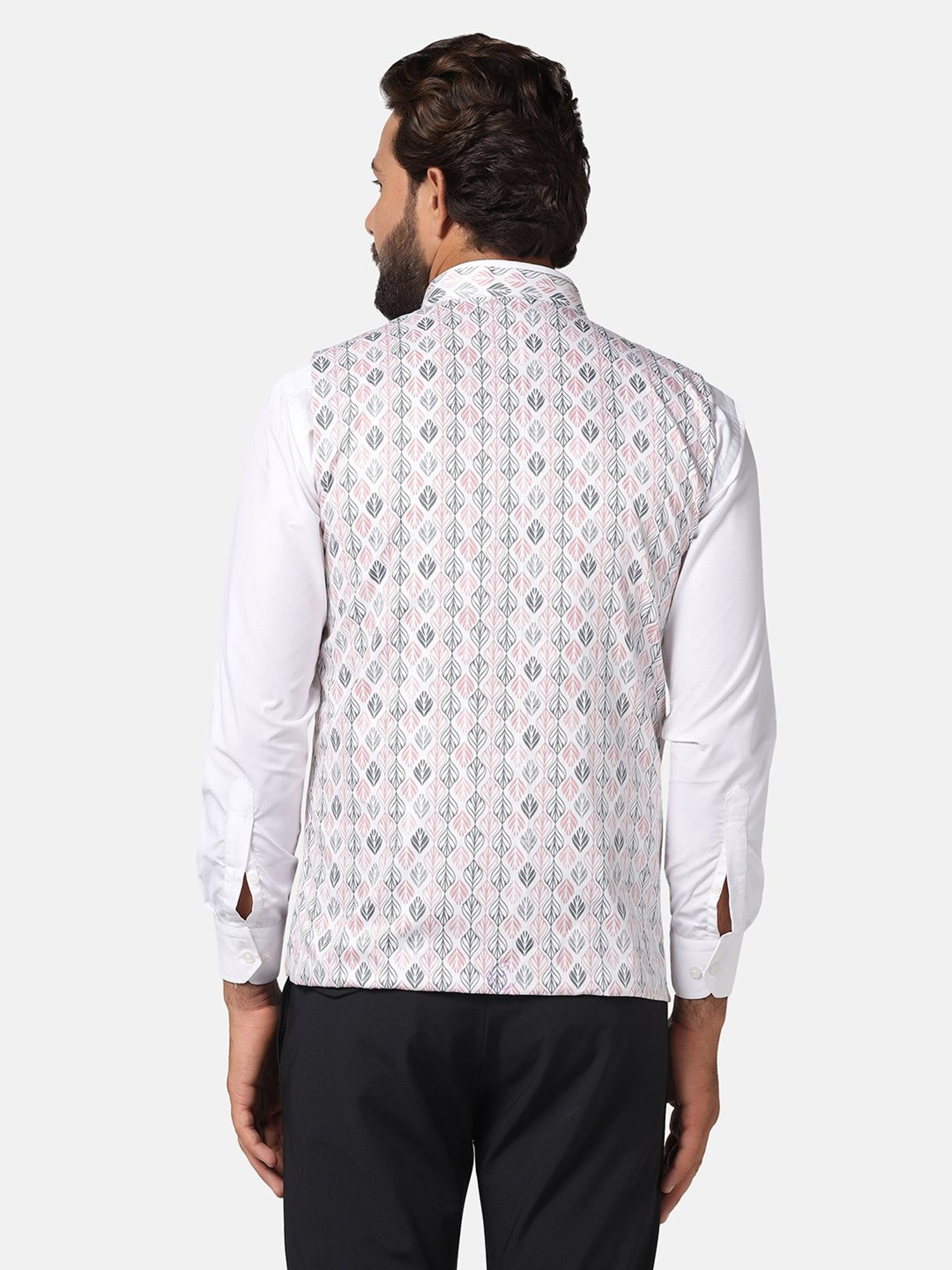 TAHVO Pink Slim Fit Printed Nehru Jacket
