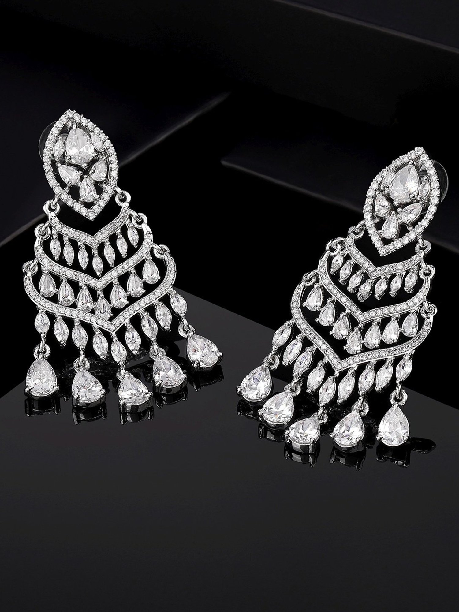 Estele Rhodium-Plated CZ Scintillate Chandelier Earrings