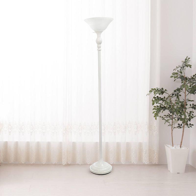 1 Light Torchiere Floor Lamp with Marbleized Glass Shade White - Elegant Designs
