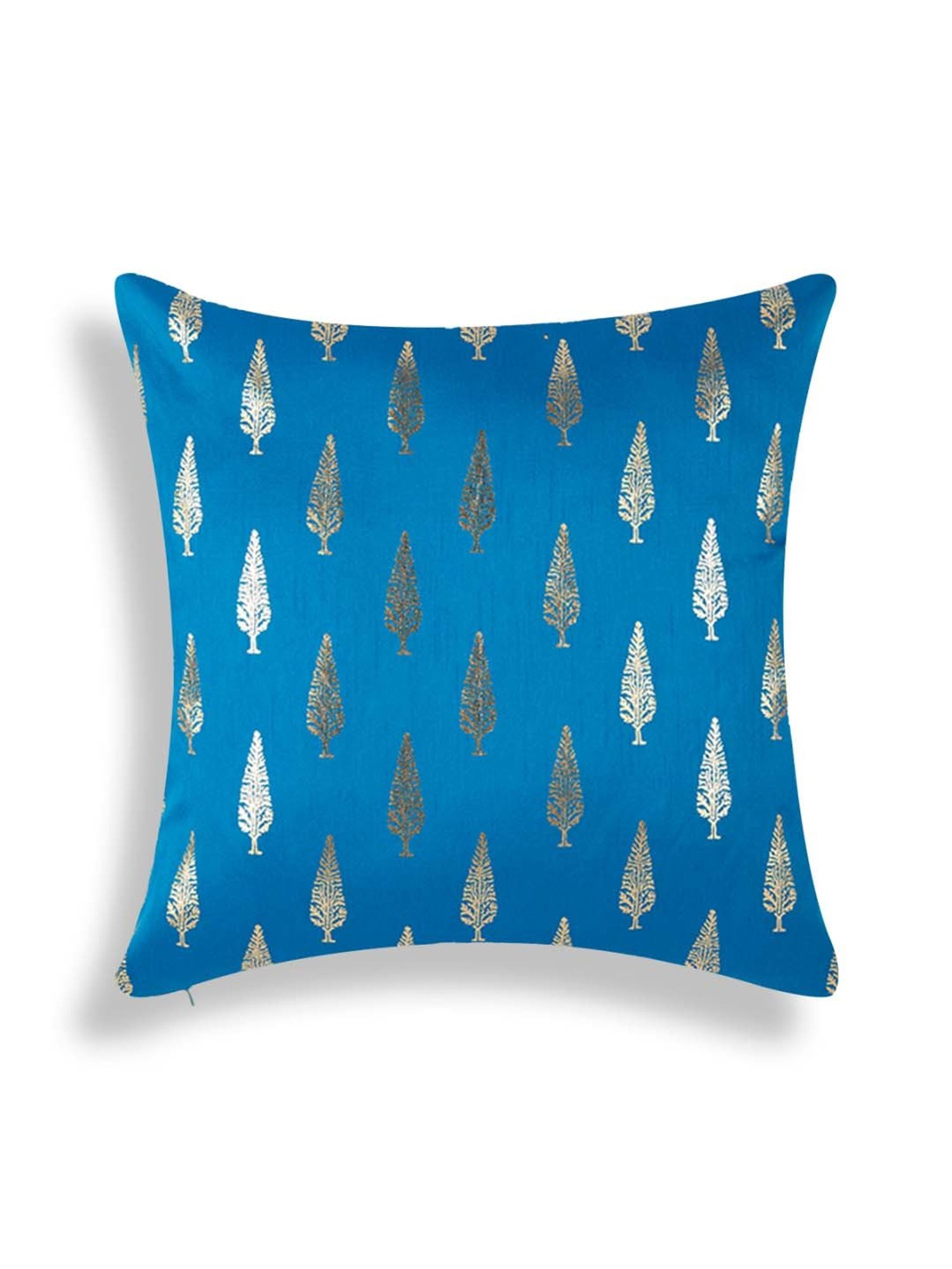 Home4U Johra Blue & Silver Poly Dupion Cushion Cover - Set of 1