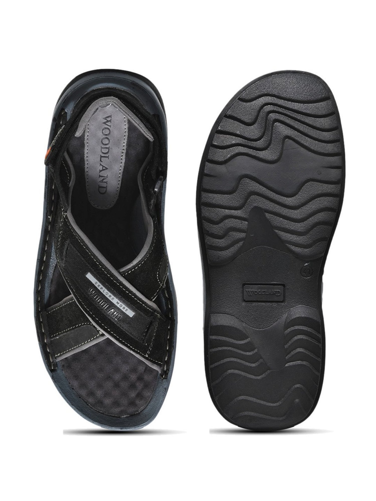 Woodland Men's Black Cross Strap Sandals