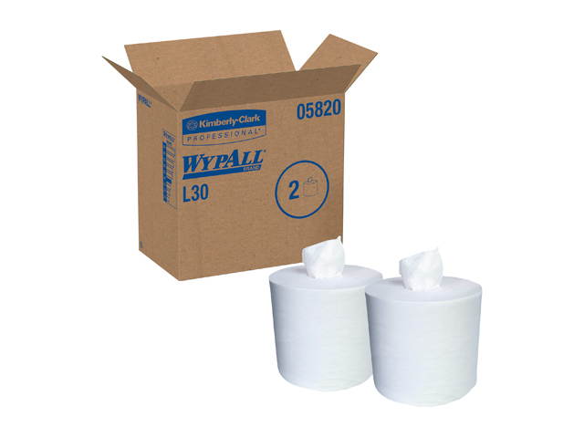 WypAll L30 DRC Towels (05820), Strong and Soft Wipes, Center-Pull Rolls, White, 300 Sheets / Roll, 2 Rolls / Case, 600 Wipes / Case