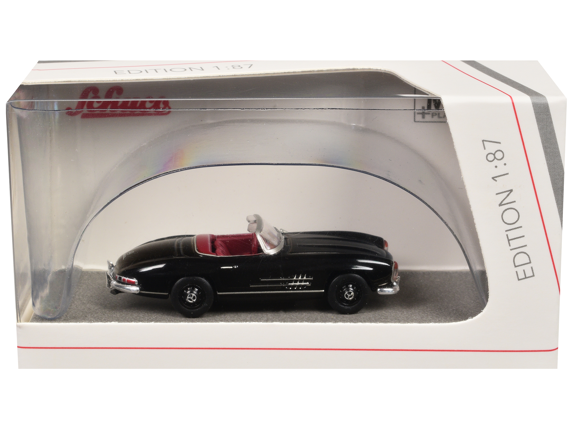 Mercedes-Benz 300 SL Roadster Black with Red Interior 1/87 (HO) Diecast Model Car by Schuco