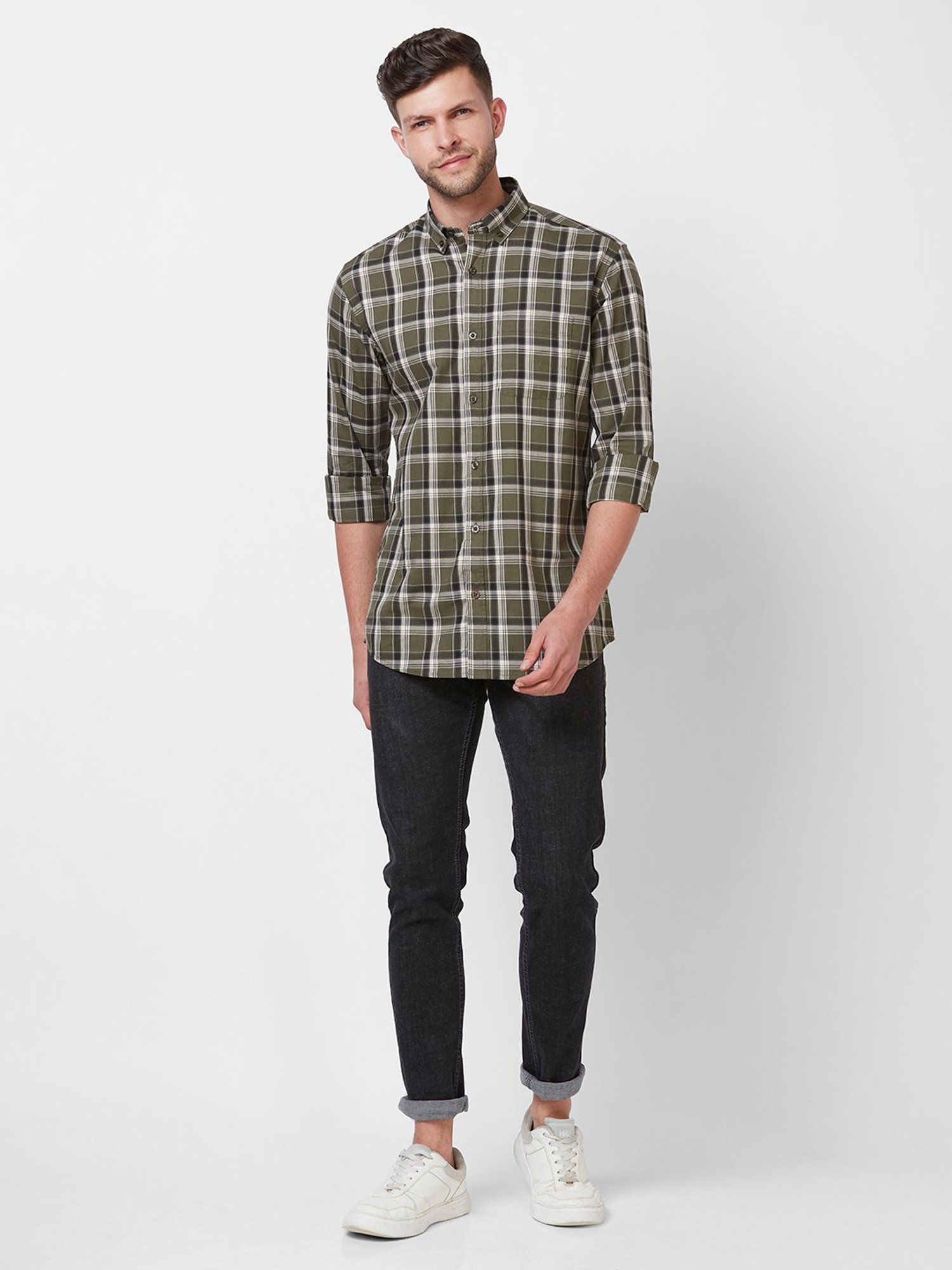 Kenneth Cole New York Green Slim Fit Check Cotton Shirt