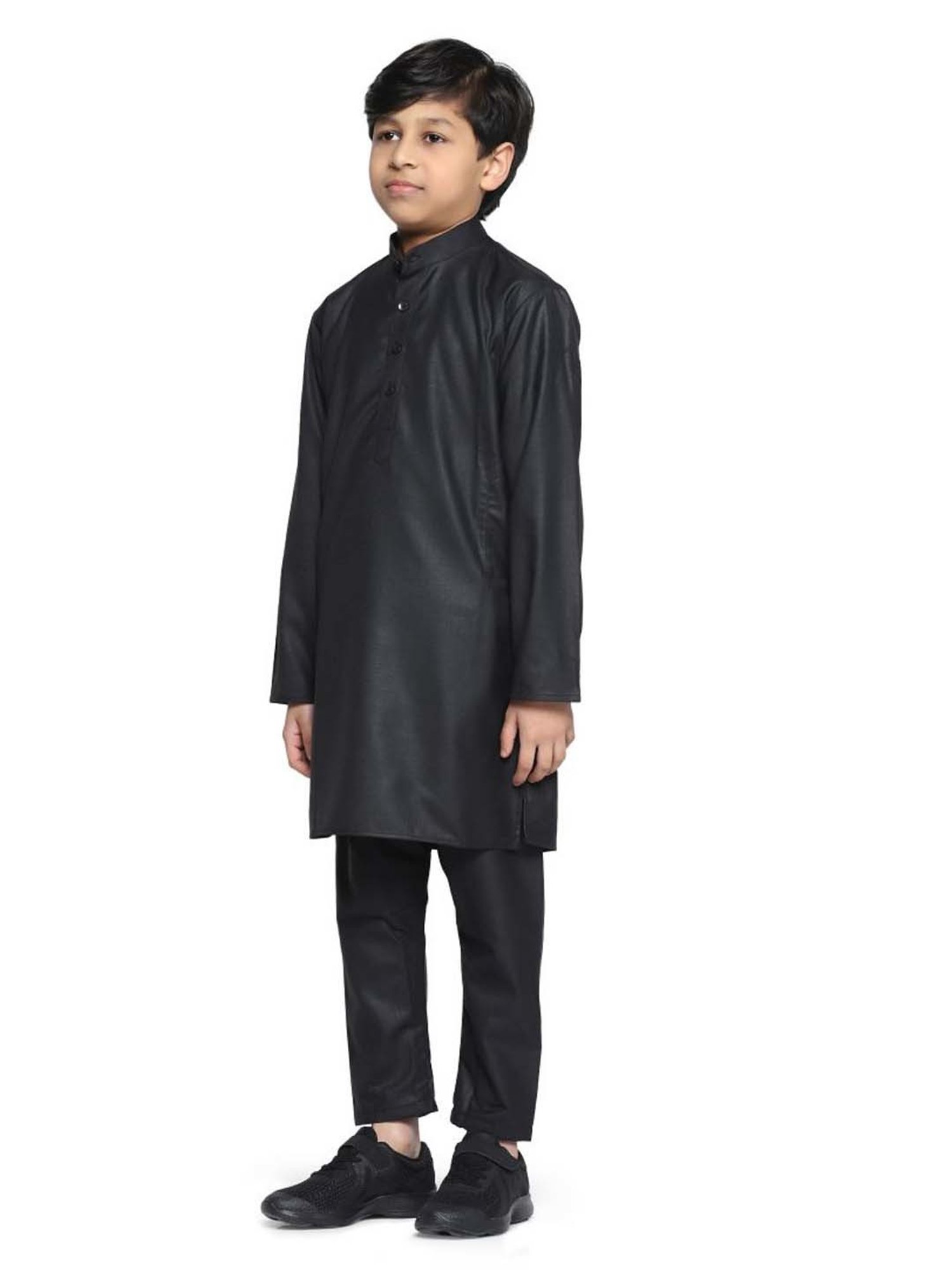 TAHVO Kids Black Slim Fit Full Sleeves Kurta Set