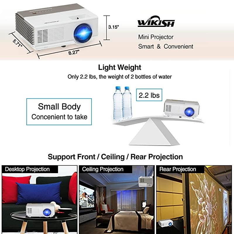 Projector with WiFi BluetoothOutdoor Movie Projector Support 1080p HDMI USB Airplay for Home Theater System TV Box DVD Player PS4 Laptop AV