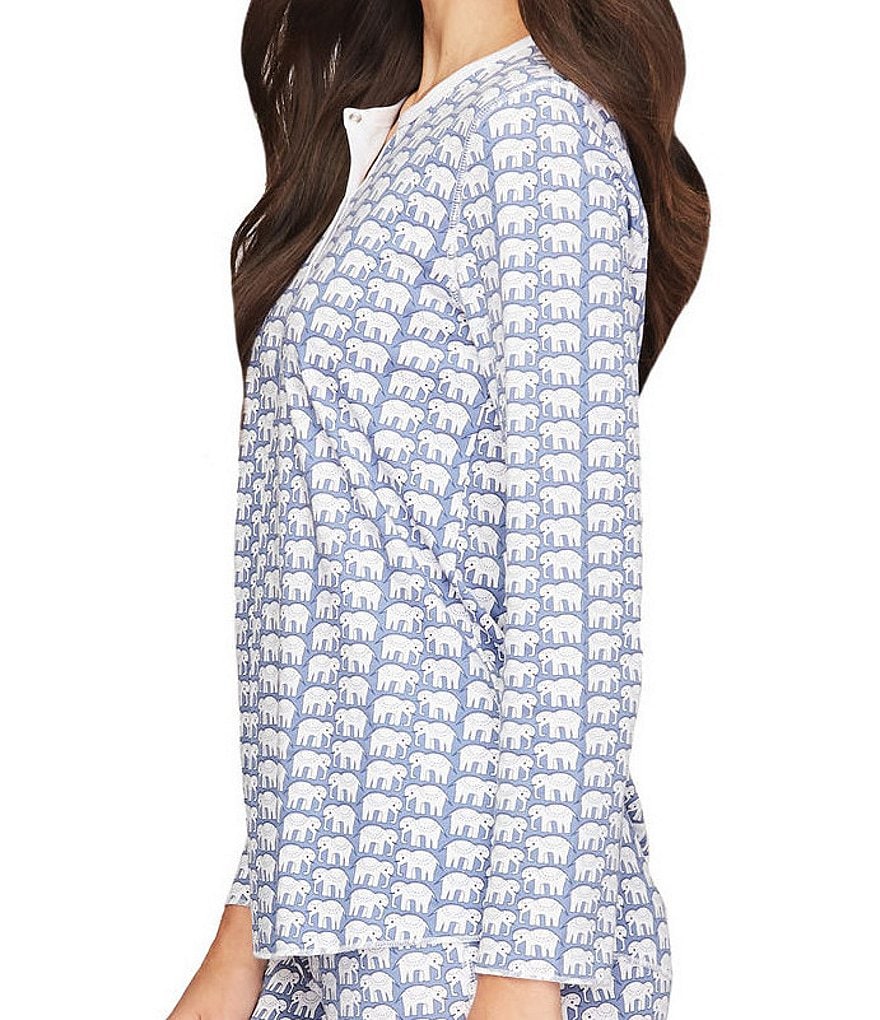 Roller Rabbit Knit Family Matching Elephant Print Henley Coordinating Pajama Set