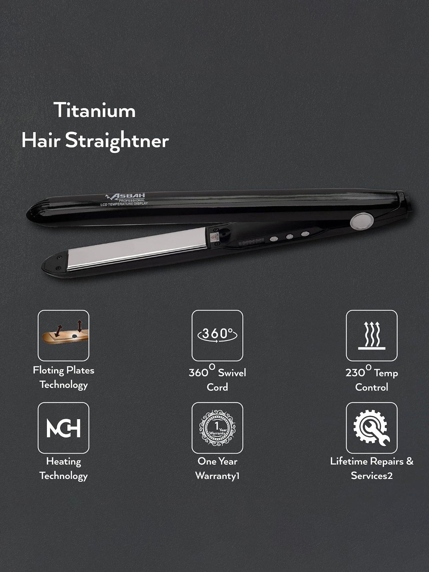 Asbah Professional Titanium Hair Straightener