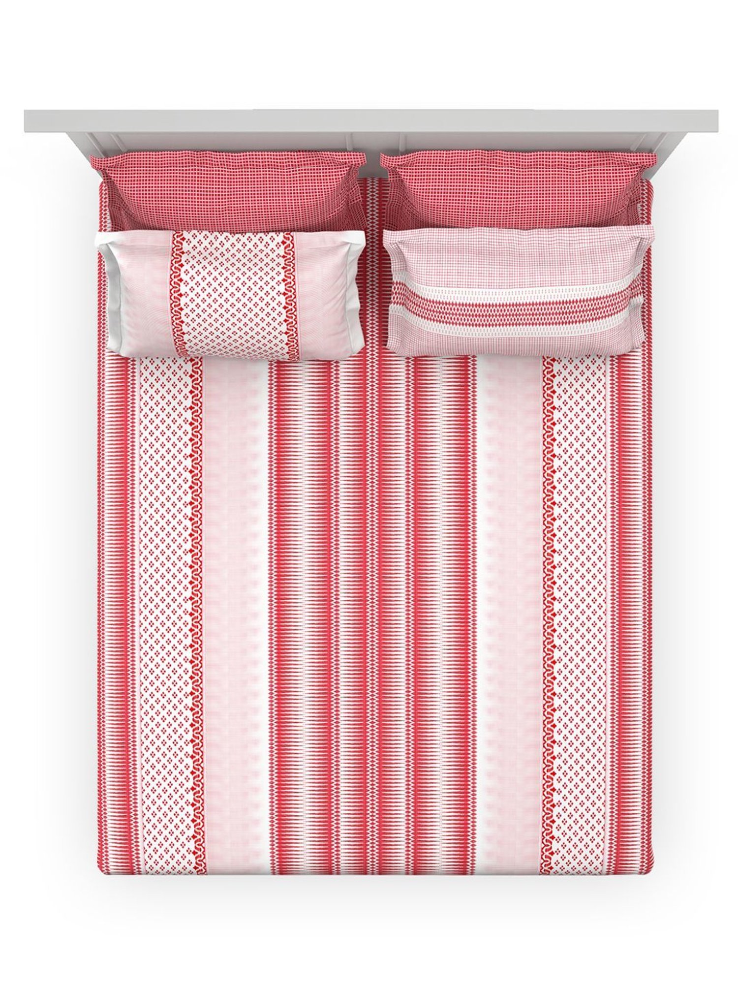 DDecor Ethnic Red 180 TC Cotton King Bed Sheet With 1 Pillow Cover