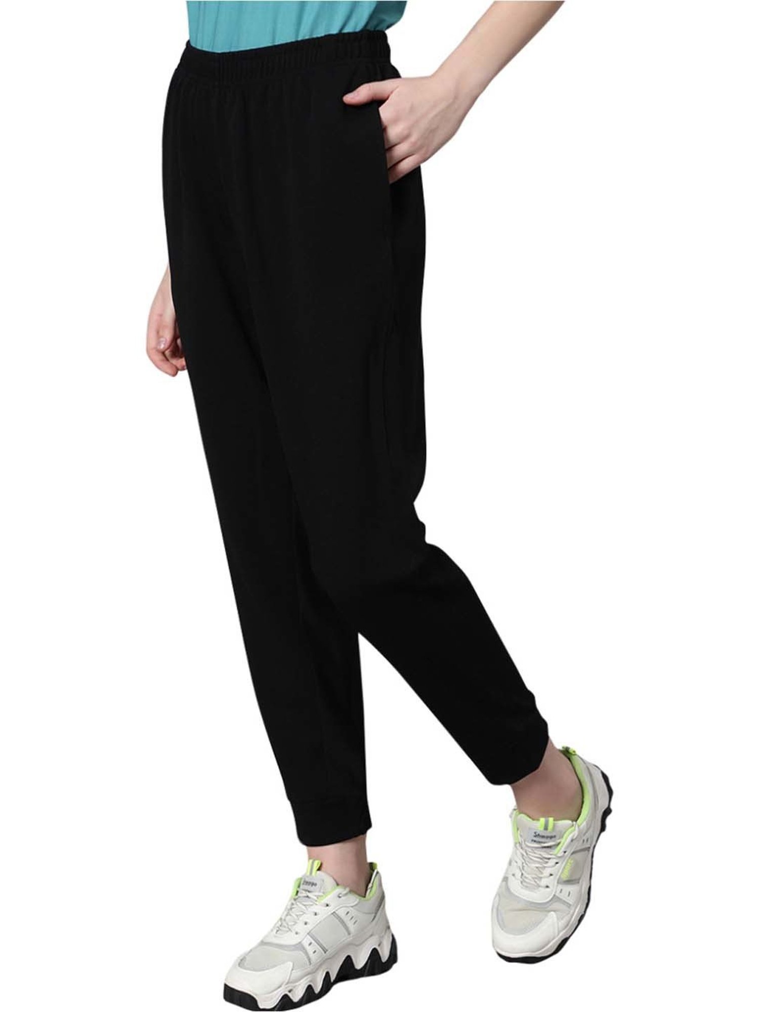 Omtex Black Mid Rise Sports Track Pants