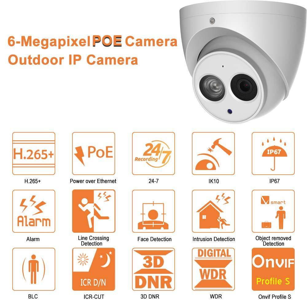6MP Outdoor PoE IP Camera IPC-HDW4631C-A 2.8mm, Dome Security Camera with Audio, Built-in Mic, IR 164ft Night Vision, Smart H.265+ WDR, IVS, ONVIF, IP67, International Version