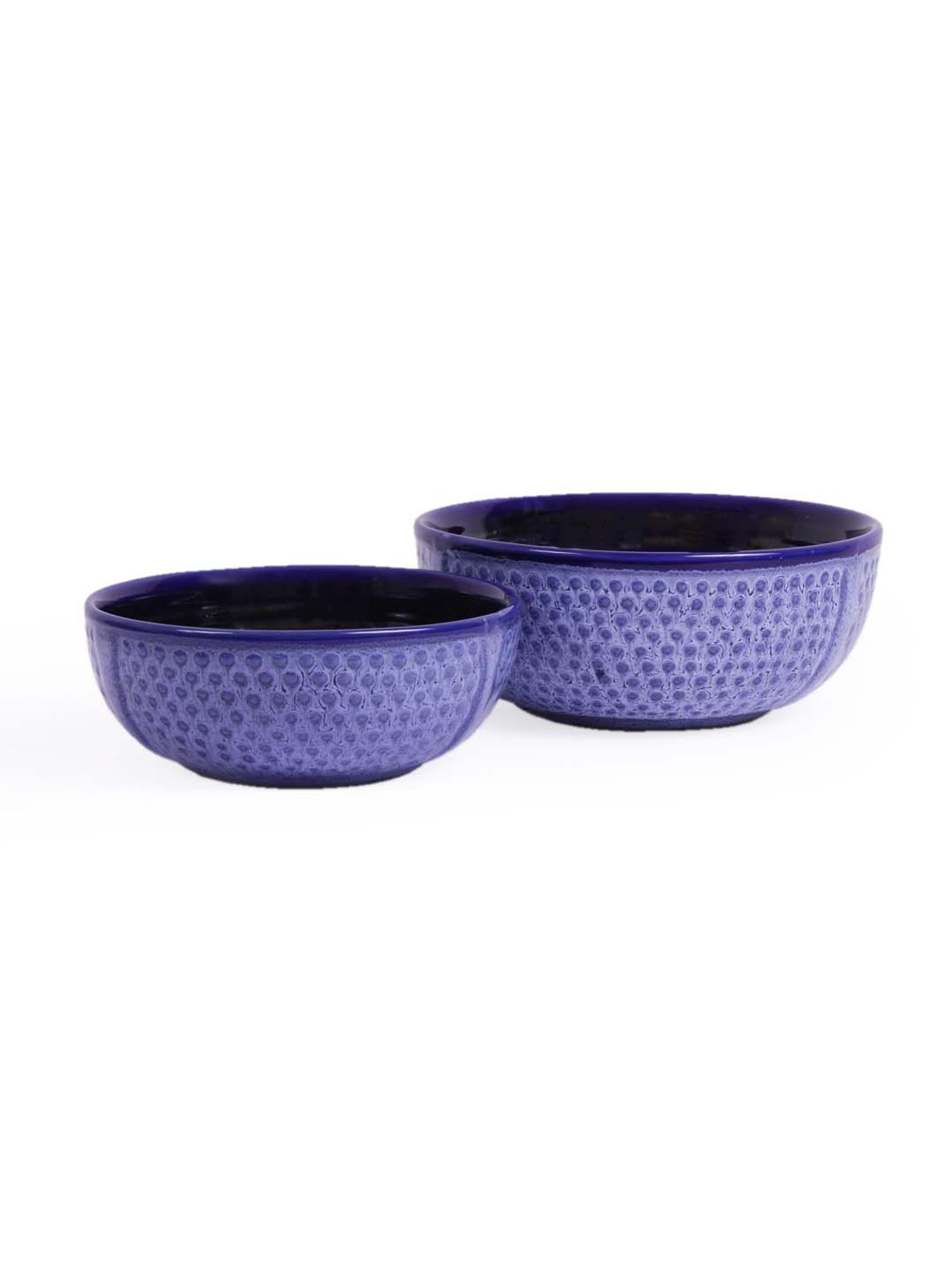 VarEesha Blue Ceramic Serving Bowls (700 ml, 500 ml) - Set of 2