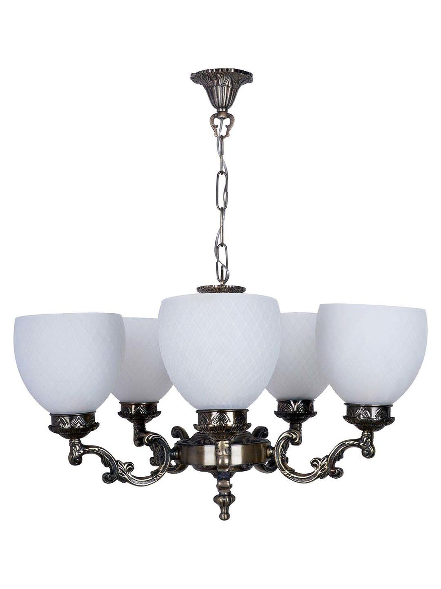 FOS LIGHTING White & Golden Aluminium 5-In-1 Diamond Chandelier With Glass Shade