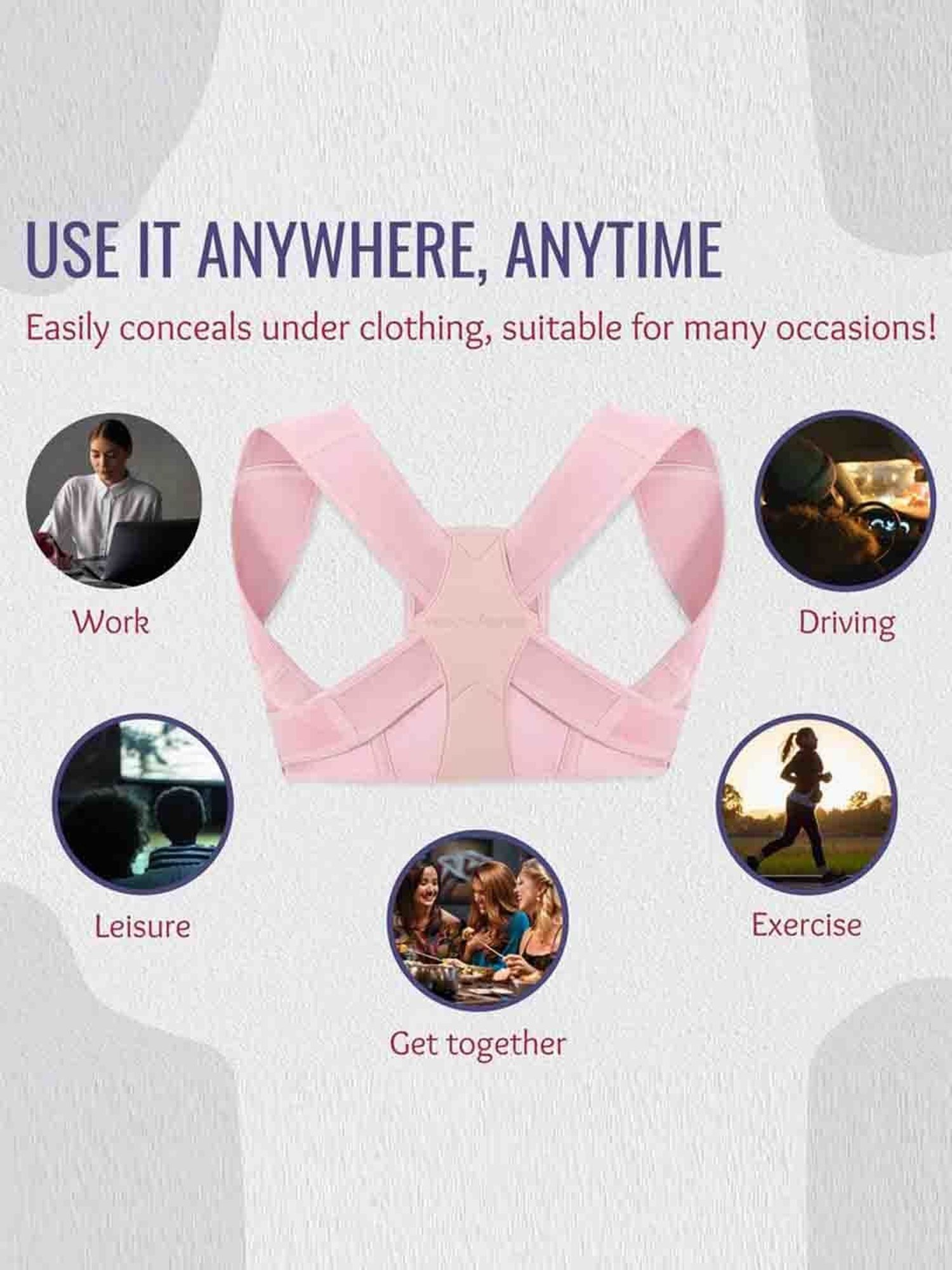 HealthSense Posture Corrector for Women, Back Pain Relief with Back Support Belt (S/M) - Pink