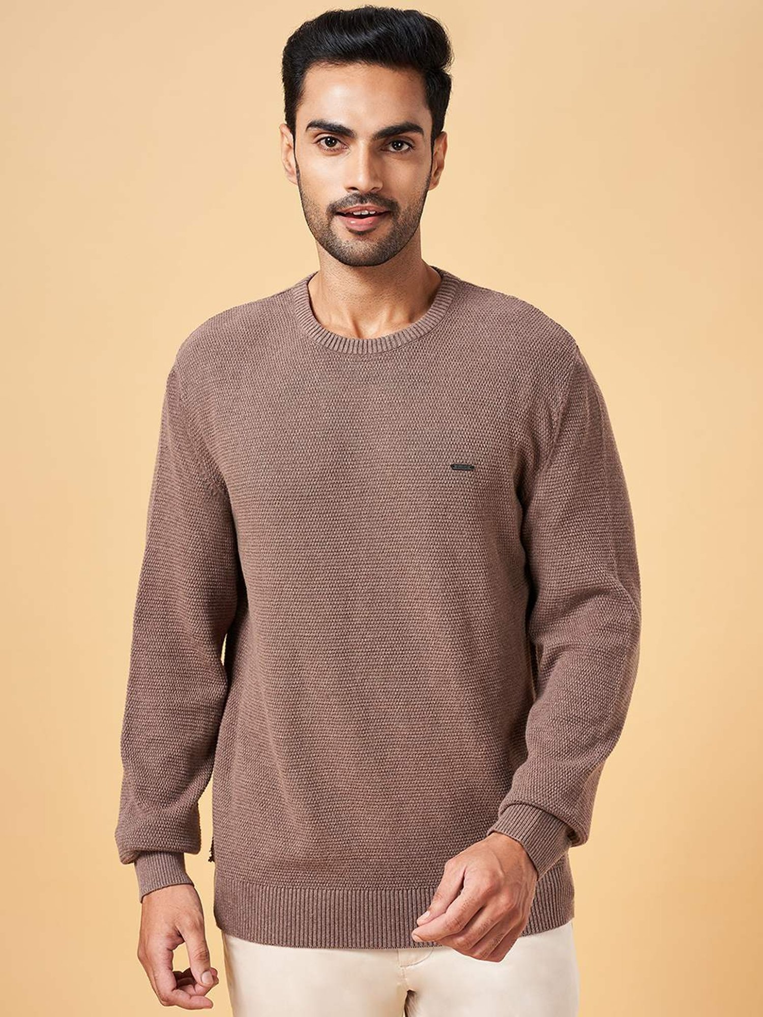 Byford by Pantaloons Brown Cotton Slim Fit Sweater