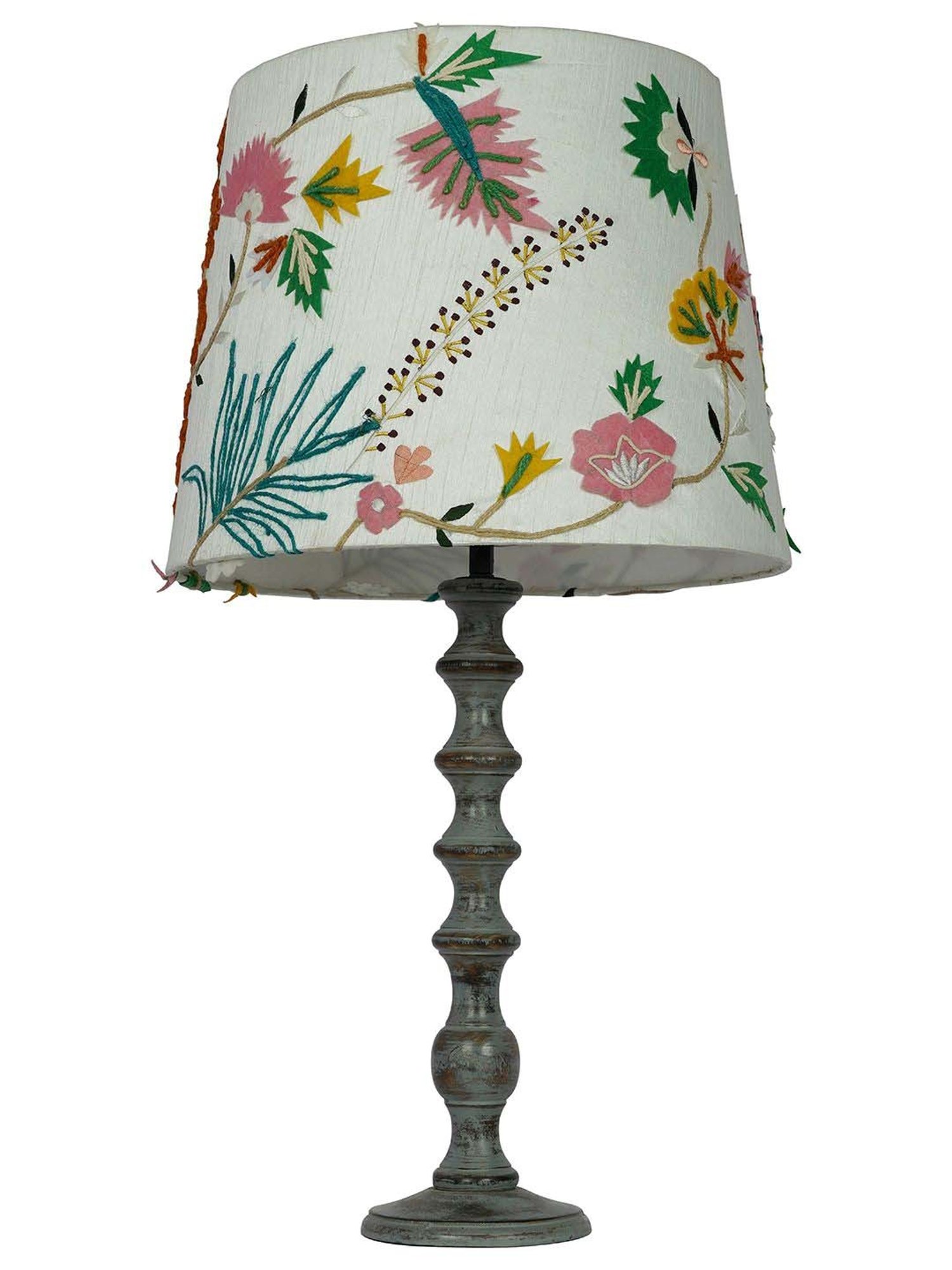FOS LIGHTING White & Grey Wood Table Lamp With Tapered Fabric Shade