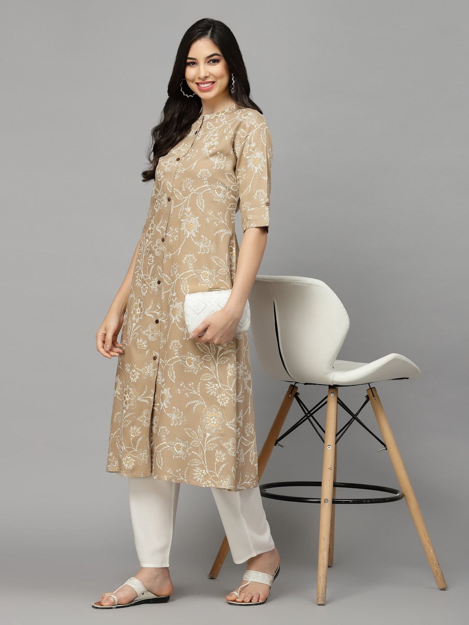 Stylum Beige Printed A Line Kurta