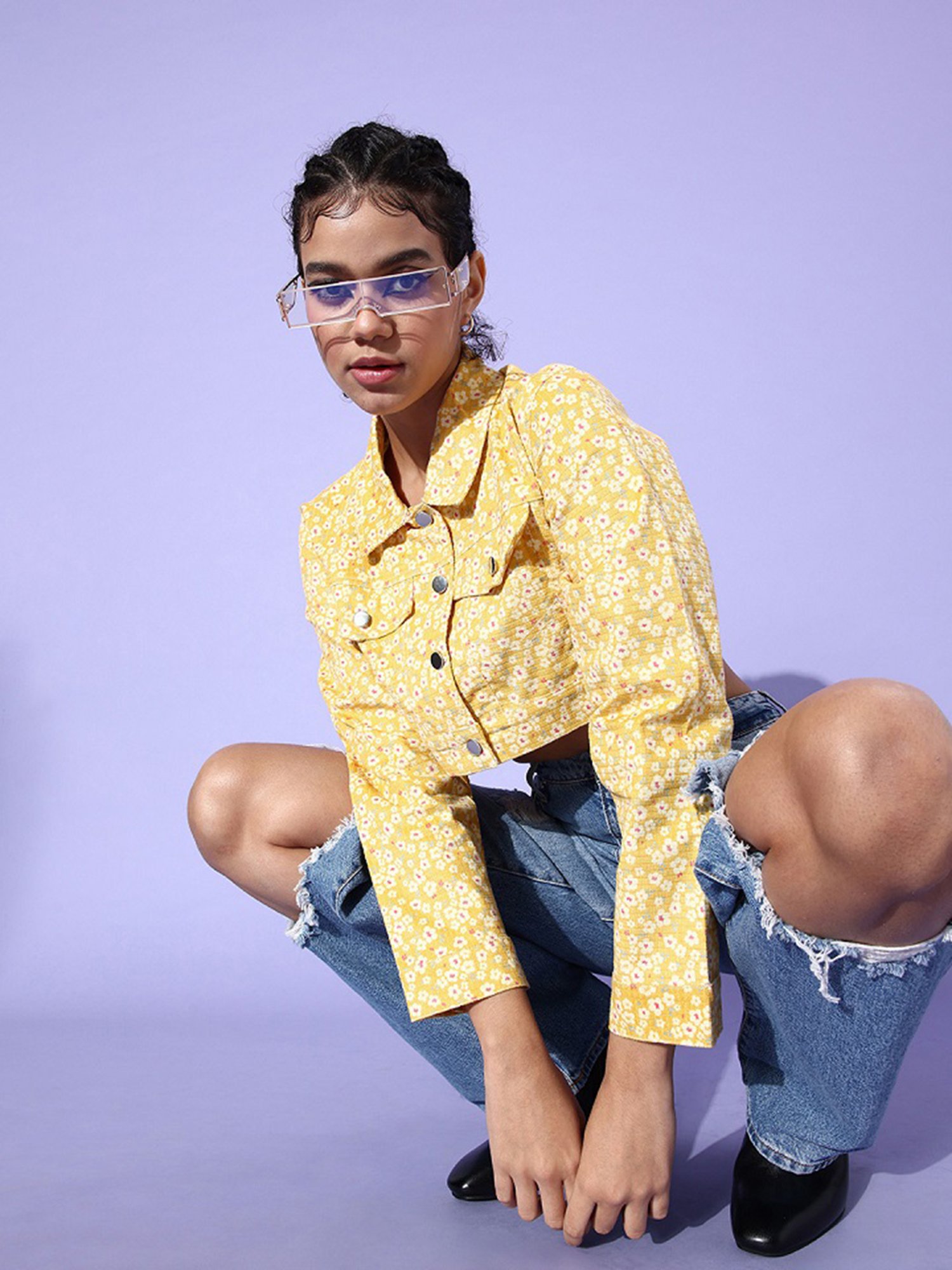 Anvi Be Yourself Yellow Floral Print Jacket