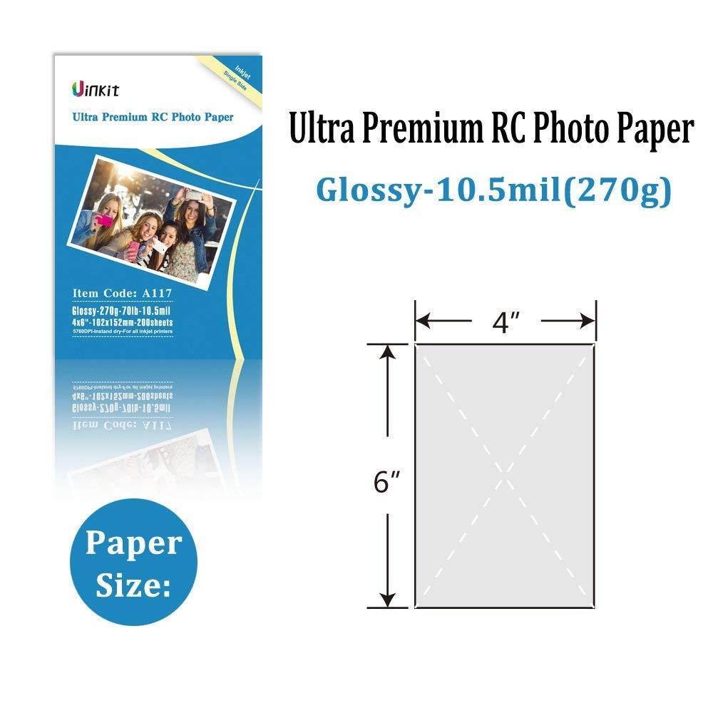 RC Ultra Premium Photo Paper - 4x6 High Glossy Photographic Paper 100% Waterproof - Uinkit 200Sheets For Inkjet Printing