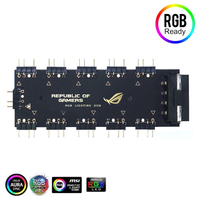 EnLabs 5V 3 pin ARGB RGBW PMMA Case hUB w/ Tape Molex 4pin Powered for ASUS AURA SYNC,RGB Splitter for GIGABYTE MSI ASRock RGB LED Strip Light PC RGB Fan Cooler-1FT Extension Cable Included