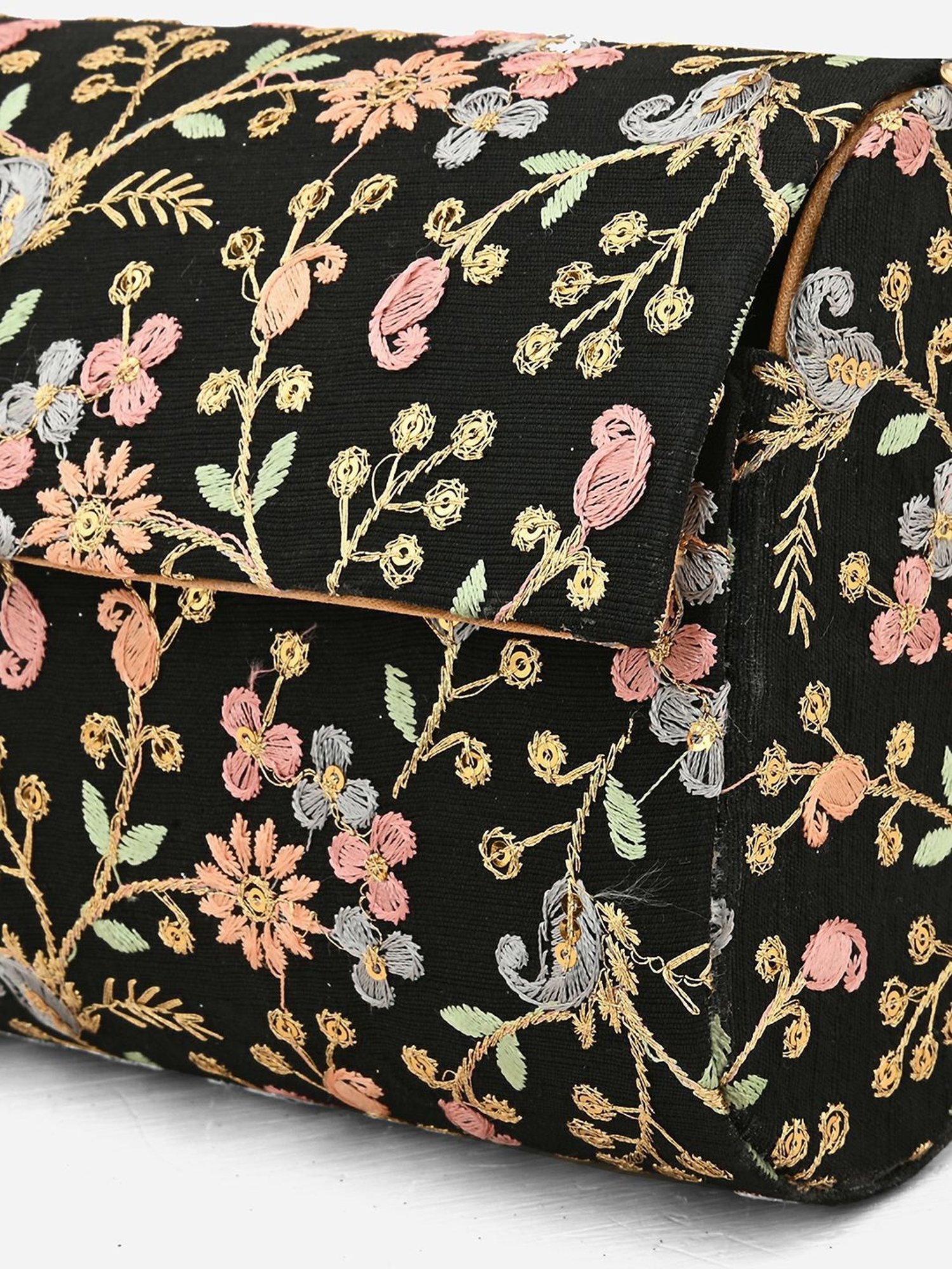 Gaurapakhi Black Embroidered Medium Clutch