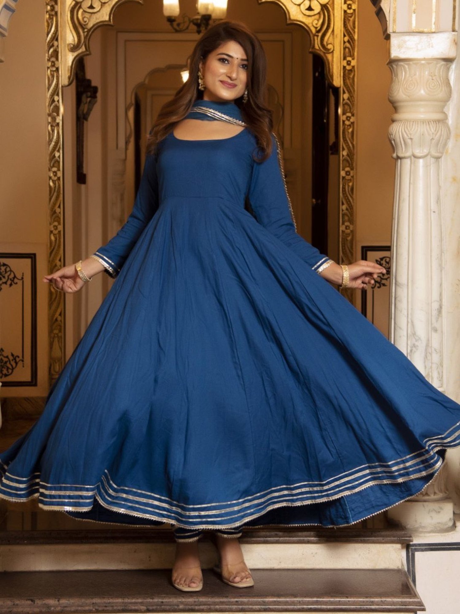 Calmna Regal Blue Gotapatti Handwork Anarkali Suit Set