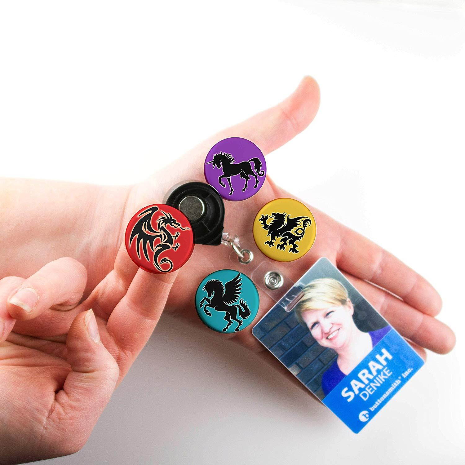 Buttonsmith Mythical Dragon Retractable Tinker Reel Badge Reel with Belt Clip and Swappable Tinker Tops - Made in the USA, 1 Year Warranty