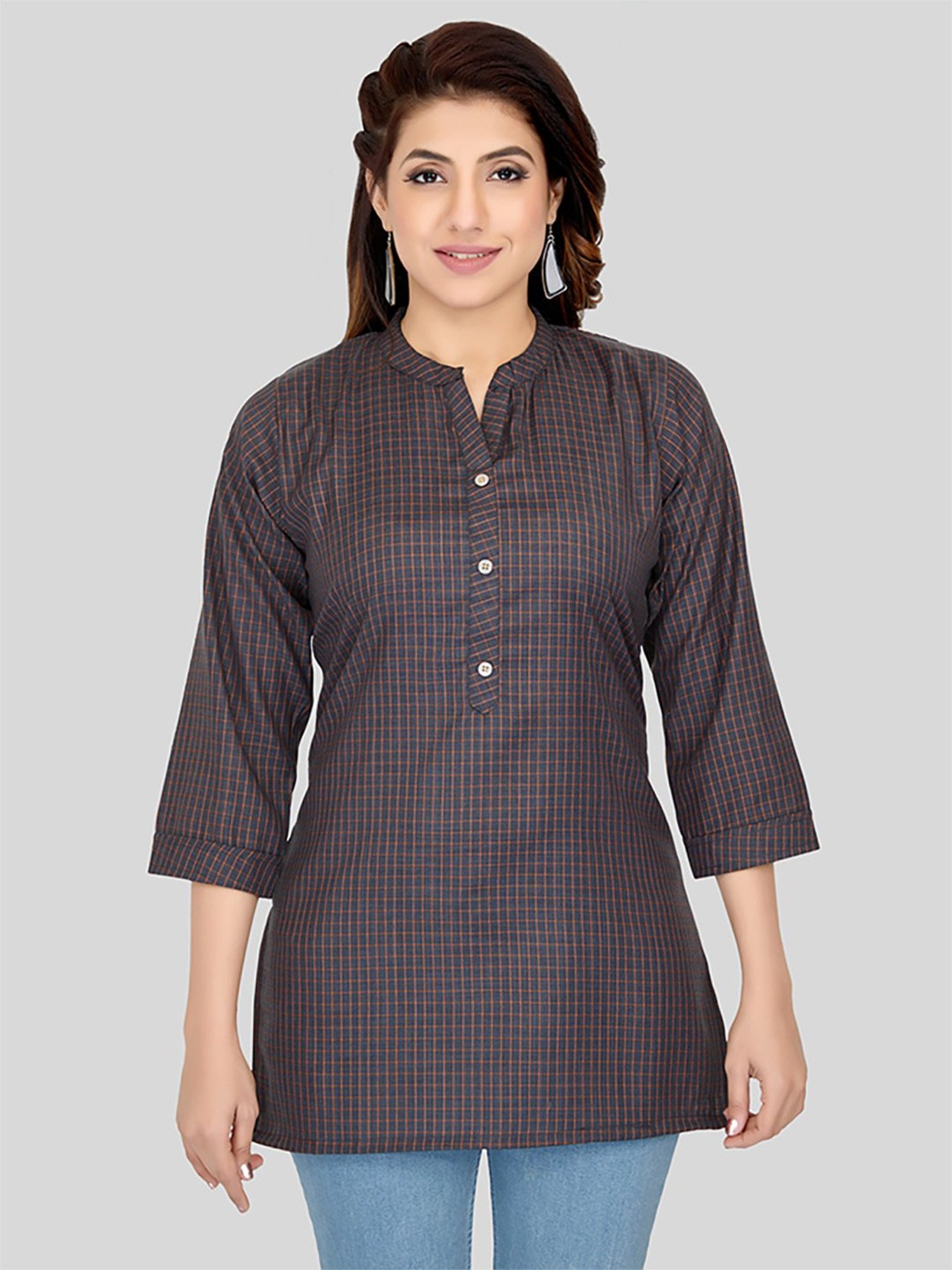 Saree Swarg Grey Printed Straight Short Kurti