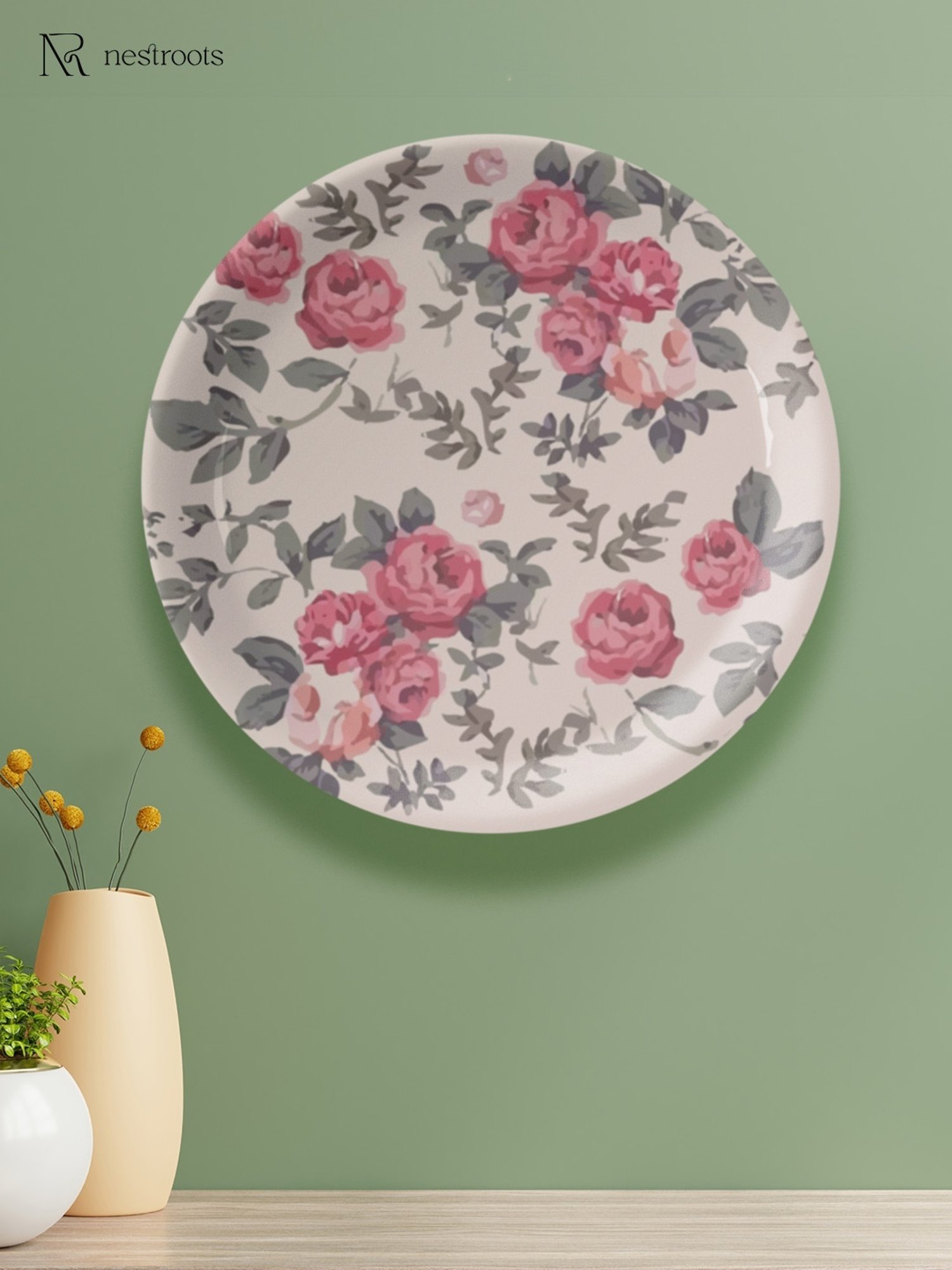 Nestroots English Rose Printed Multicolor Porcelain Wall Plate
