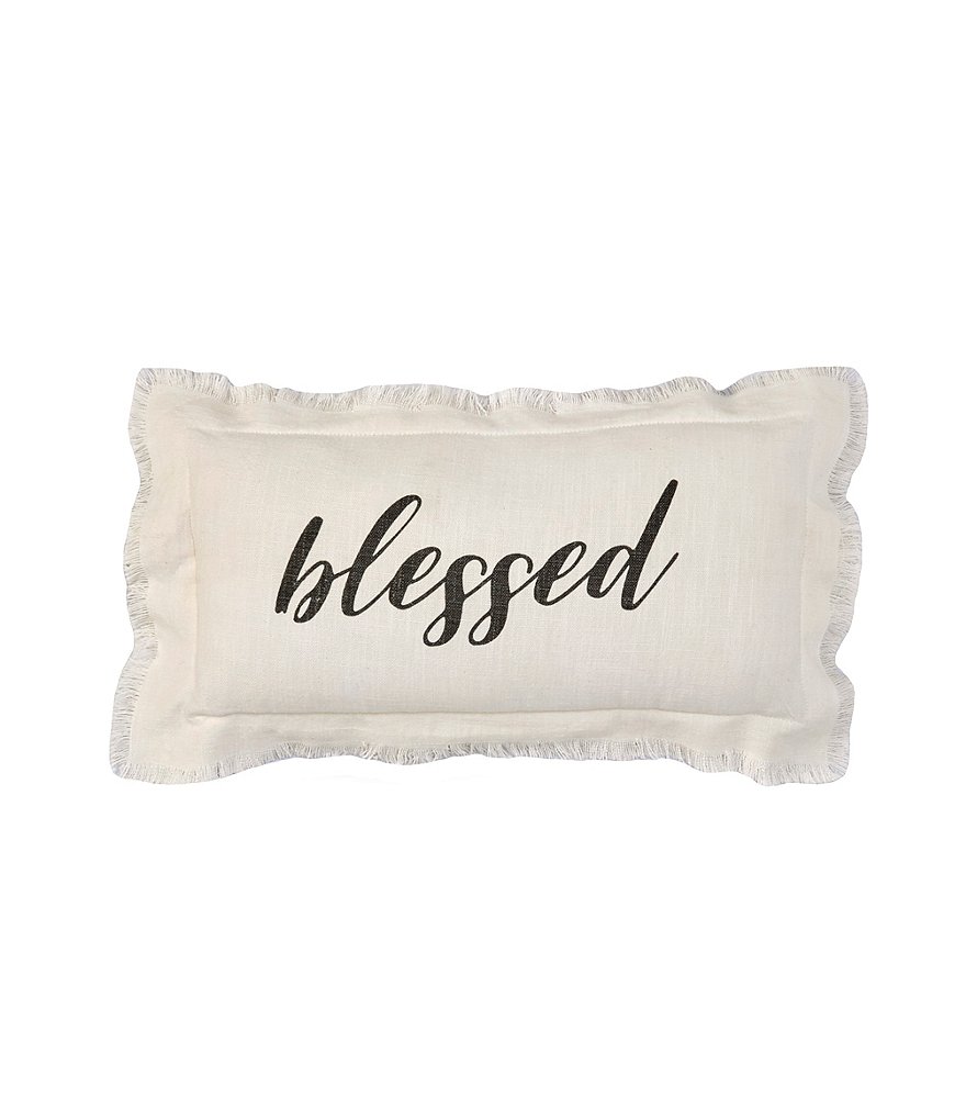 Mud Pie Blessed Cotton Frayed Lumbar Pillow Nursery Decor