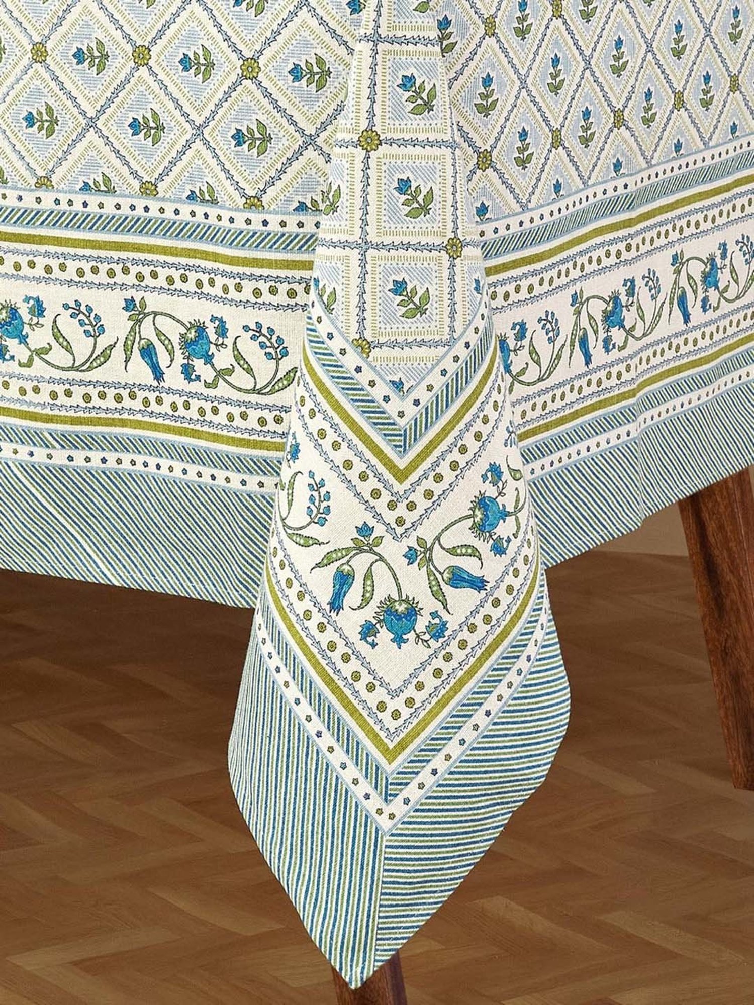 Fabindia Home Ramya Turquoise 267 GSM Cotton 4 Seater Table Cover